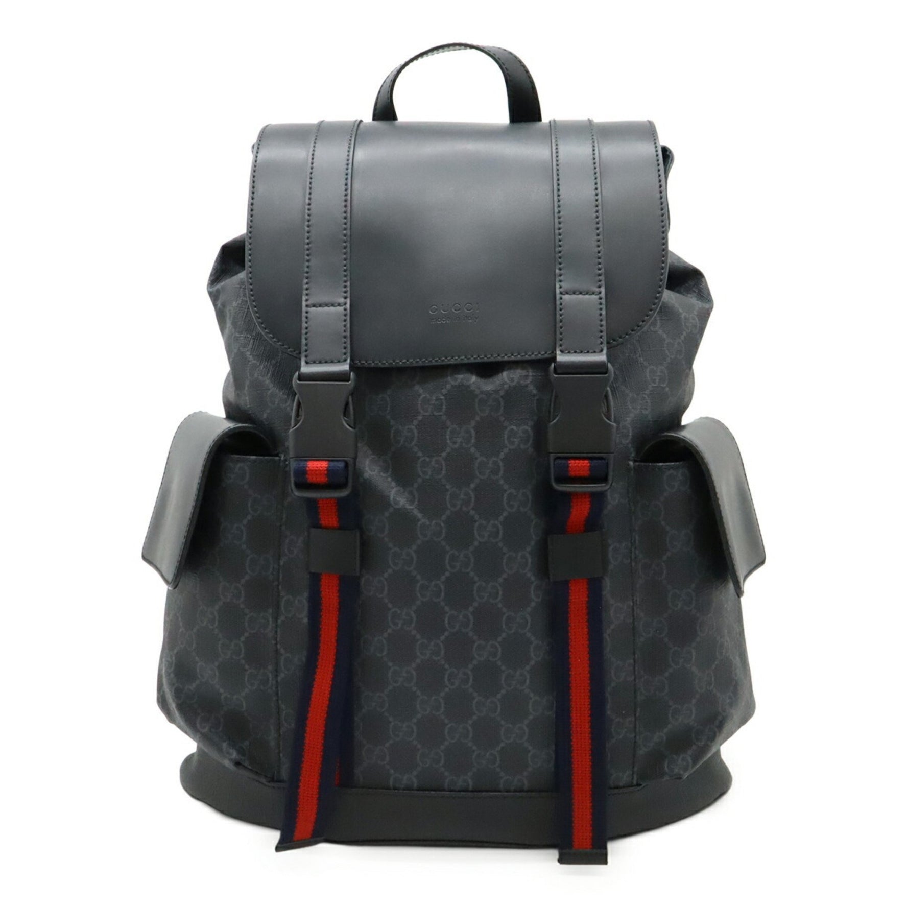 GUCCI Soft GG Supreme Sherry Line Backpack, PVC and Leather, Black Gray