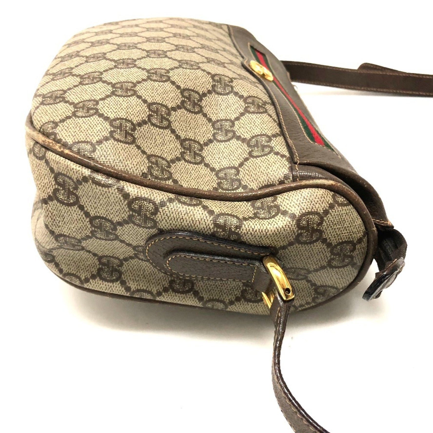 GUCCI 001115 0918 GG Plus Webbing Line Pochette Shoulder Bag Leather Old
