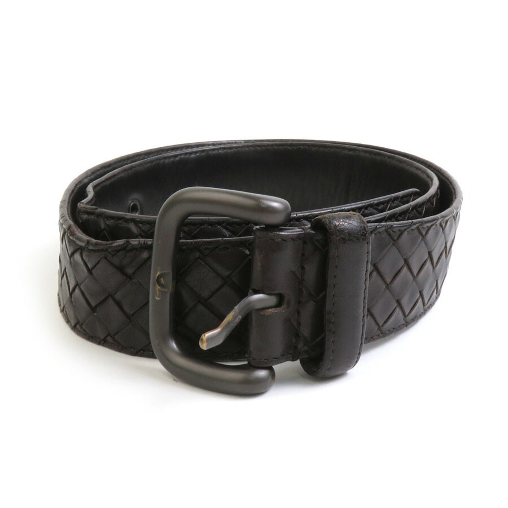 BOTTEGA VENETA Belt Intrecciato Leather Metal Dark Brown