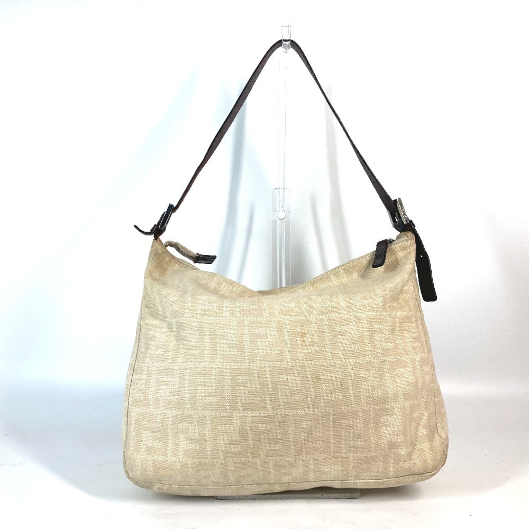 FENDI ZUCCA Mamma Bucket Shoulder Bag Canvas Leather
