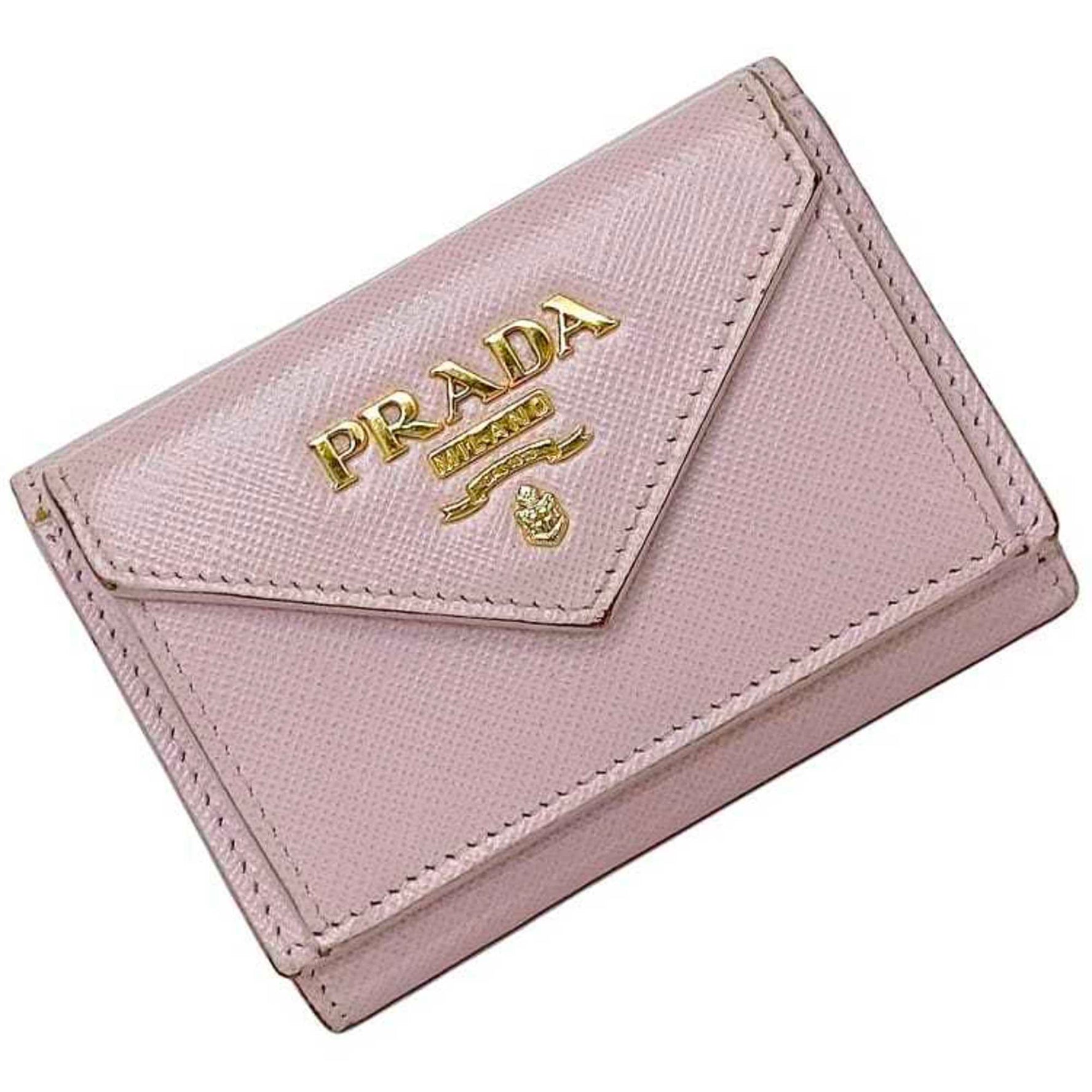 Prada Tri-fold Wallet ec-23040 Pink 1MH021 Saffiano Leather 62 A PRADA Compact Mini Metal Fittings Folding Women's