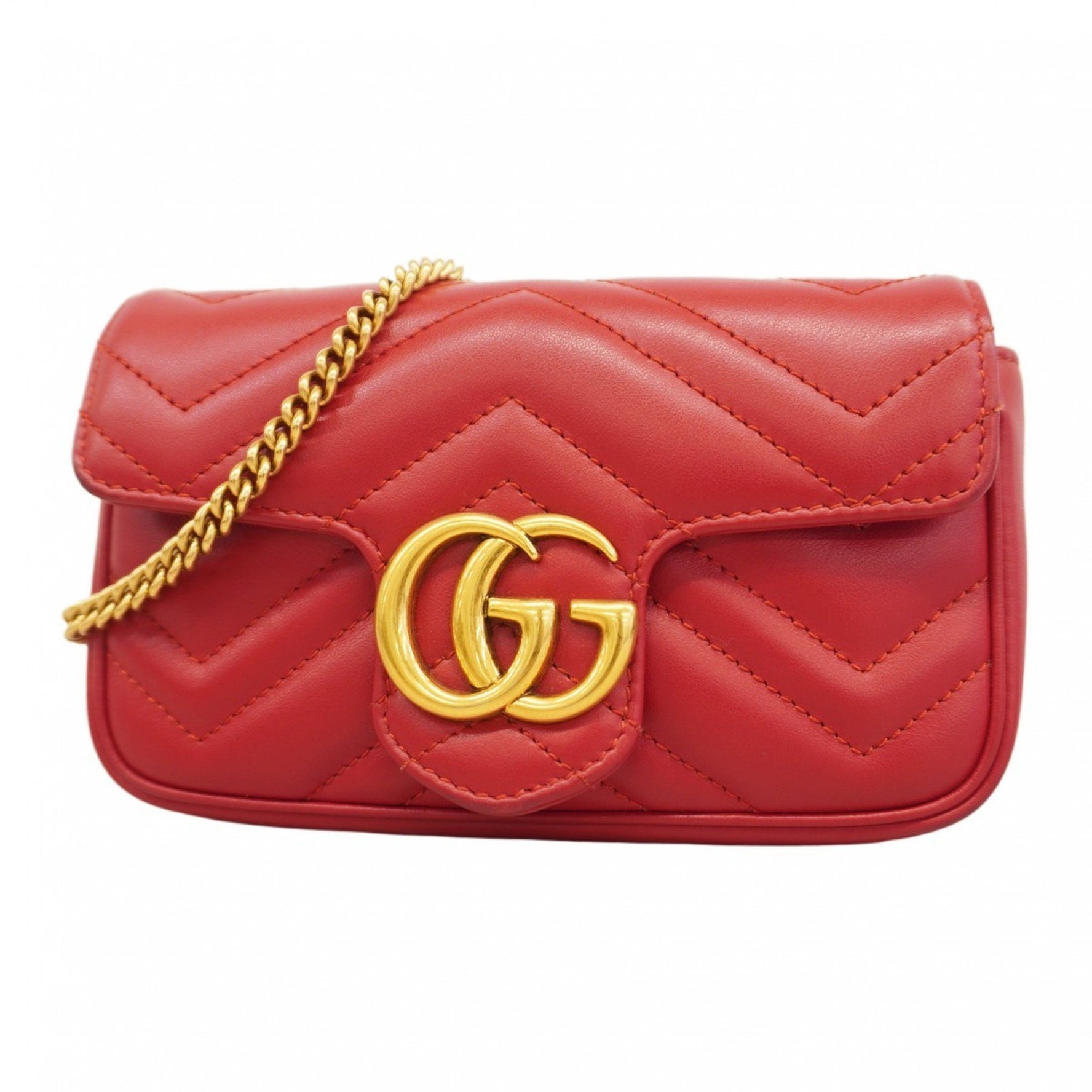 Gucci GG Marmont Super Shoulder Bag Leather Red Women's