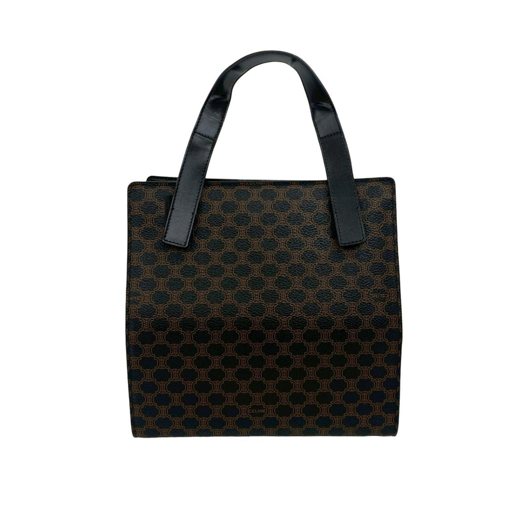 CELINE Macadam Blason Pattern Leather Handbag/Mini Tote Bag in Black and Brown