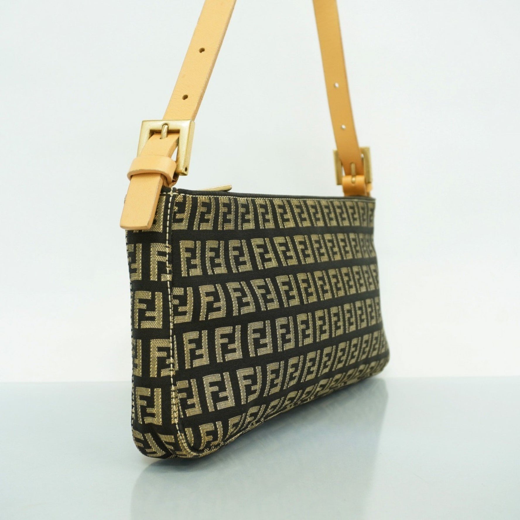 Fendi Zucchino Shoulder Bag in Nylon Canvas, Black and Beige
