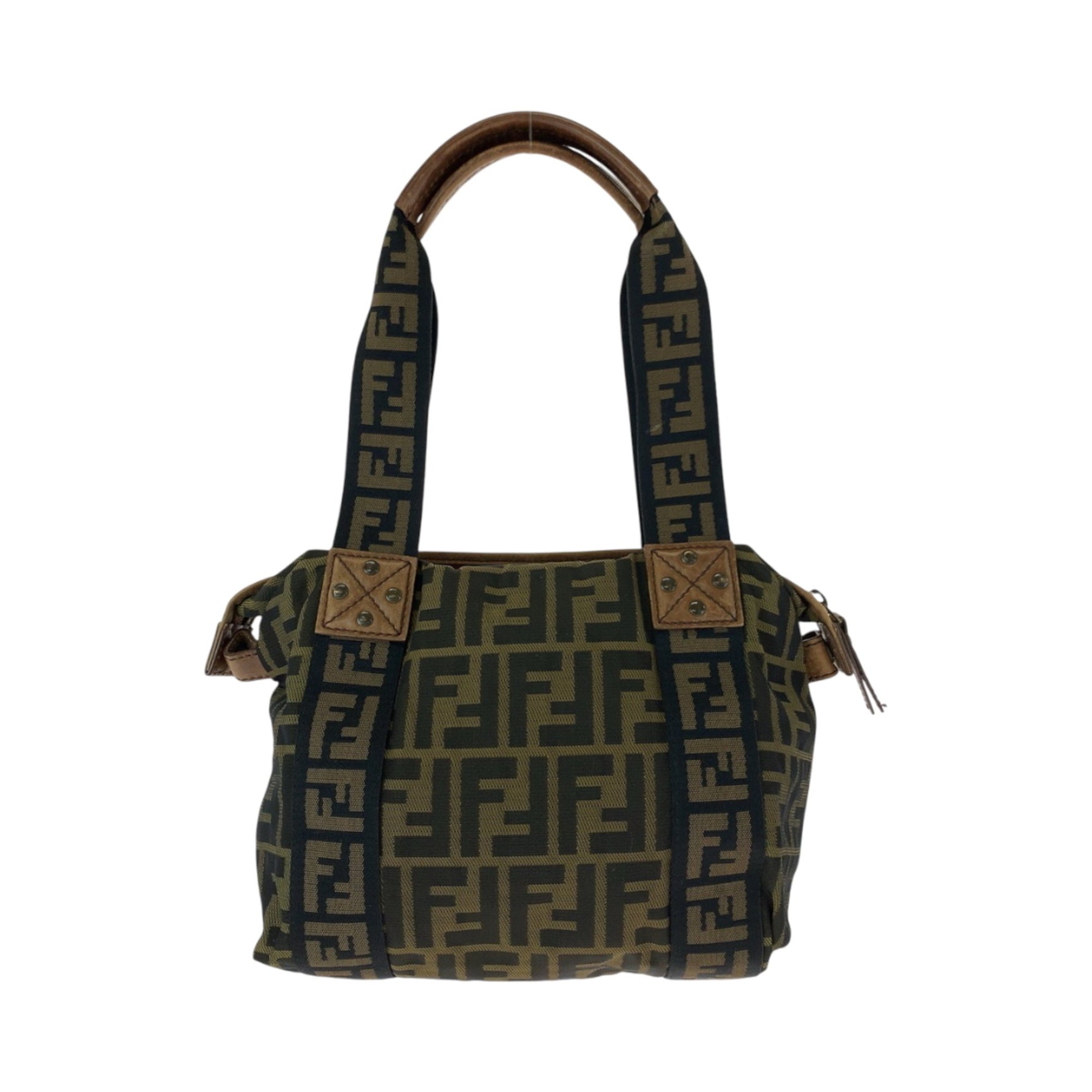FENDI Vintage Zucca Canvas Handbag/Shoulder Bag with Gold Hardware