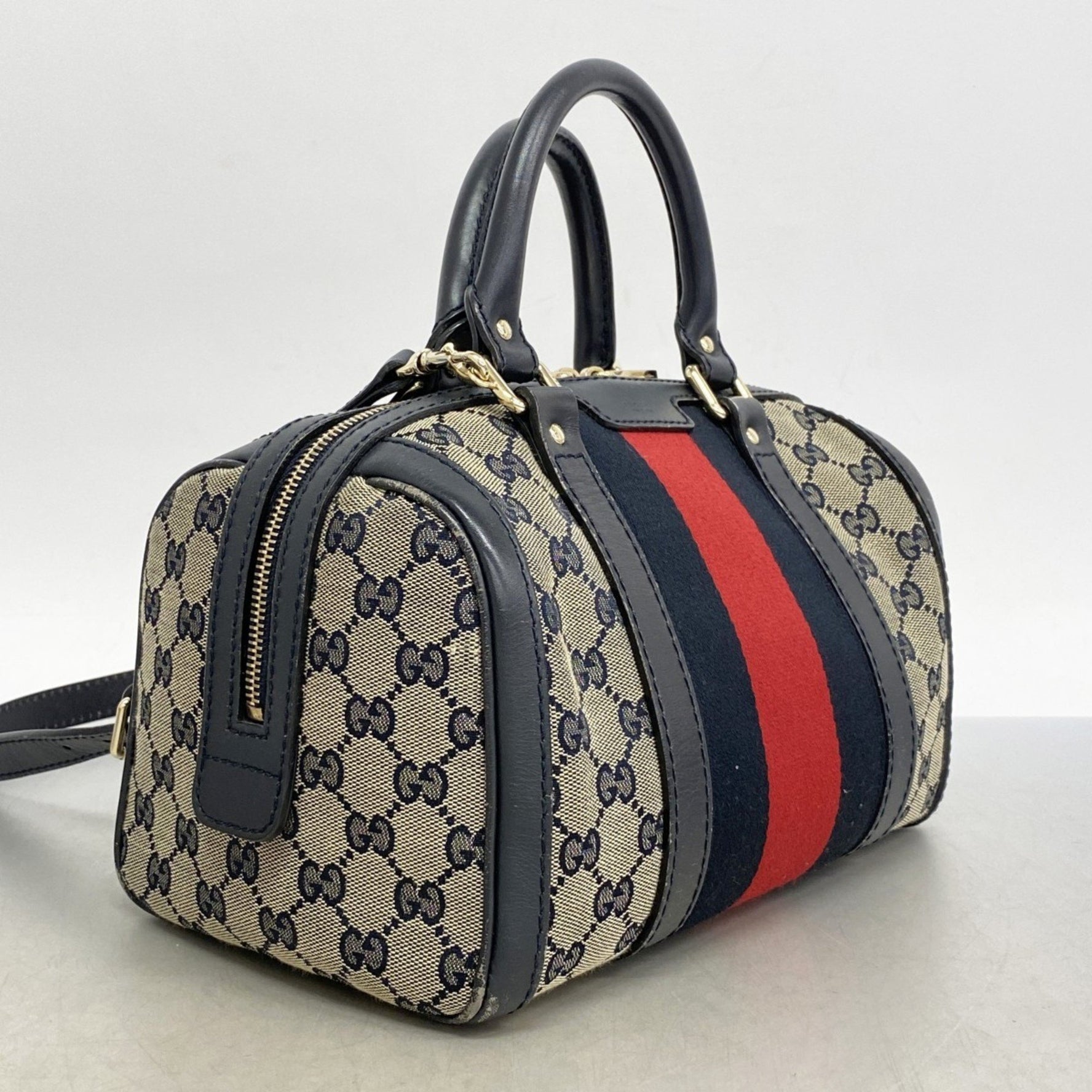 Gucci GG Canvas Sherry Line Handbag Navy Women's