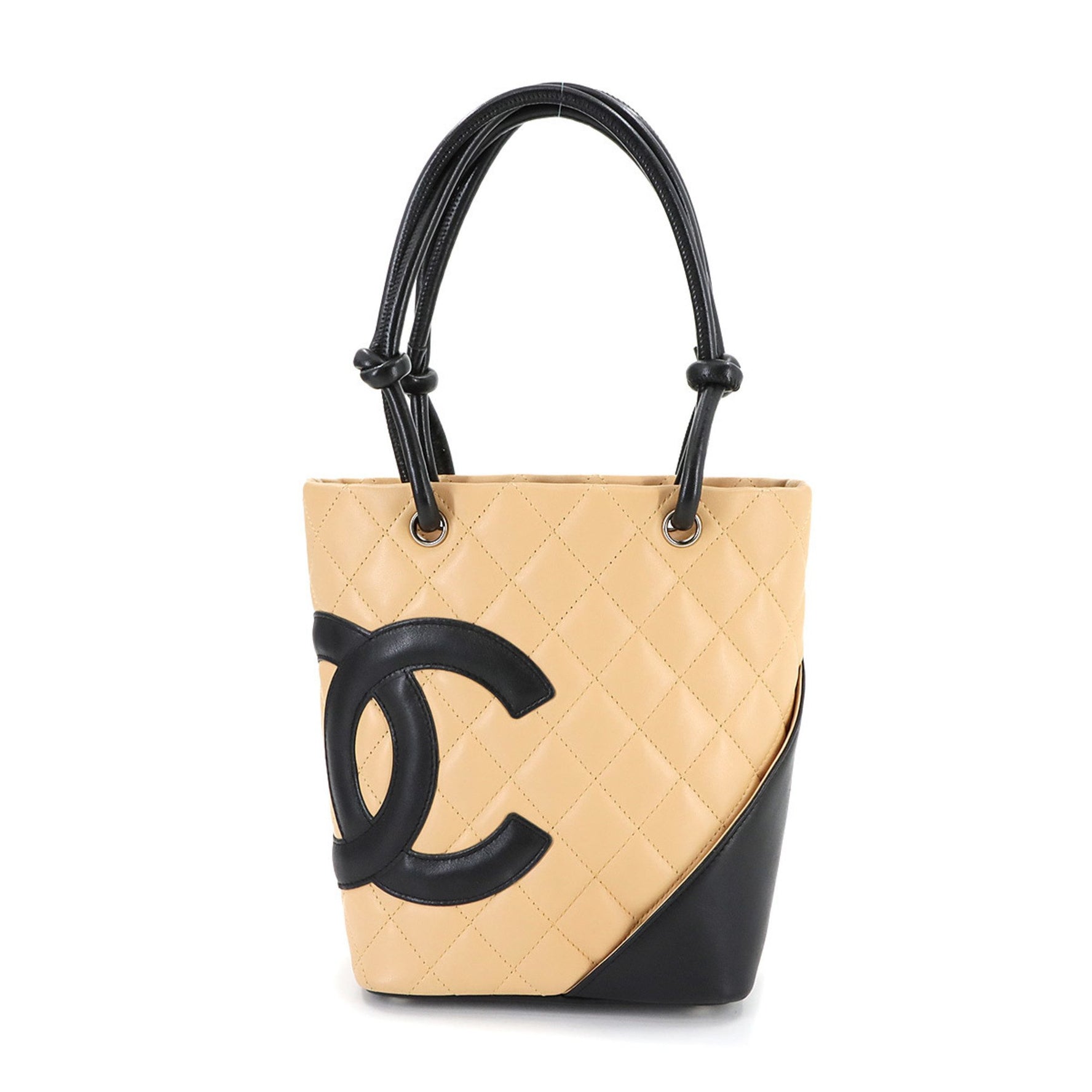 CHANEL Cambon Line Small Tote Bag in Beige and Black Leather (A25166)