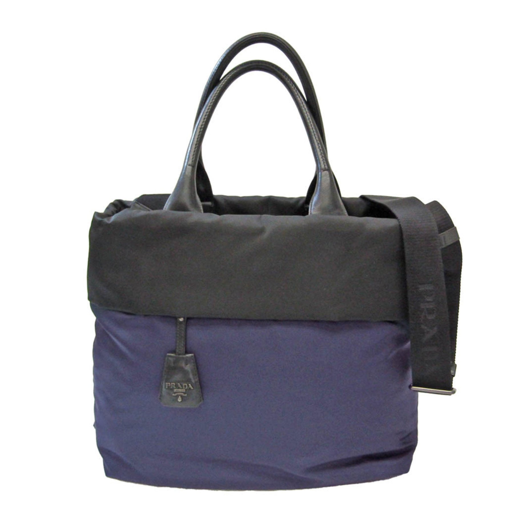 Prada TESSUTO DOUBLE Women,Men Leather,Nylon Handbag,Shoulder Bag Black,Navy