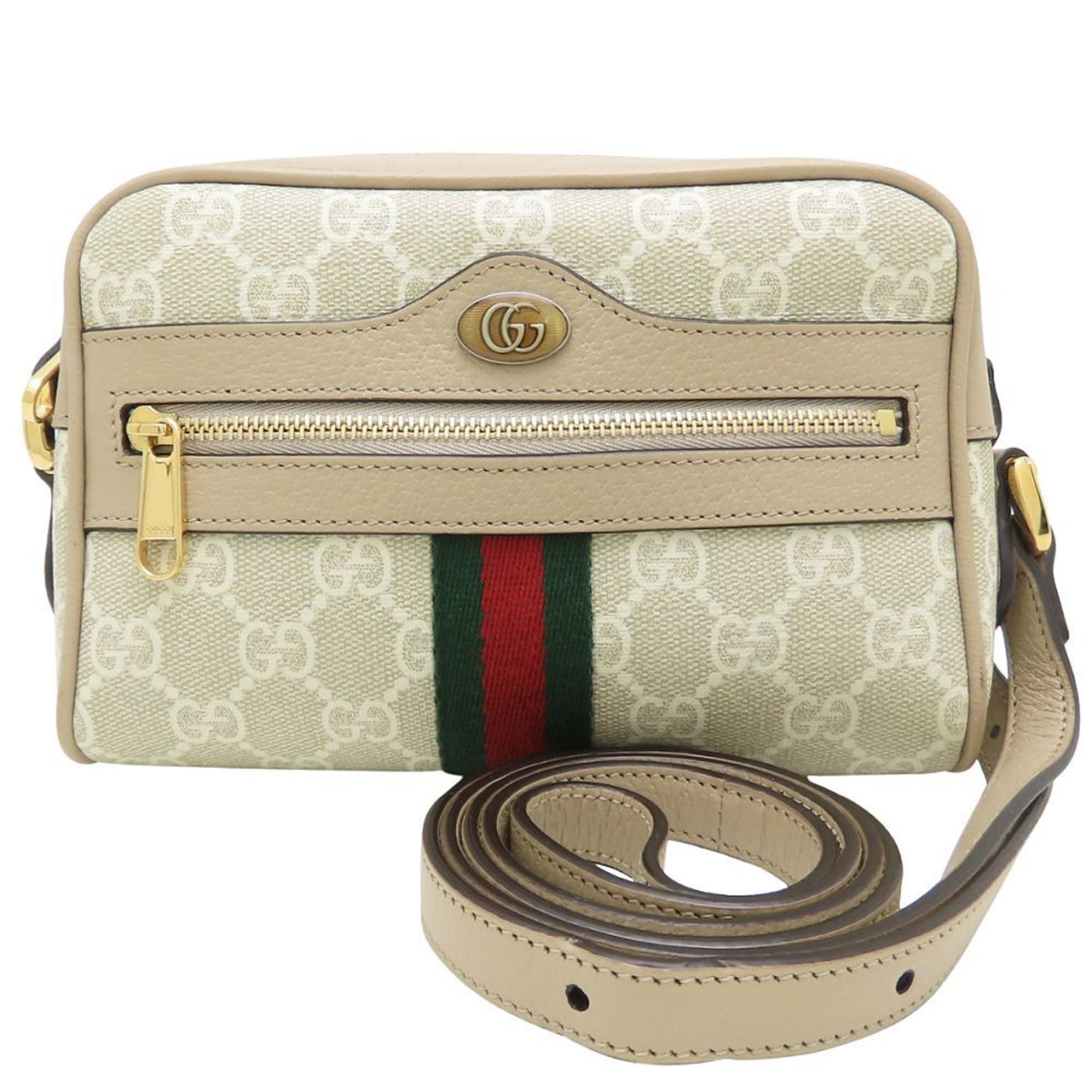 GUCCI Ophidia Shoulder Bag in GG Supreme Canvas and Leather, Beige White,