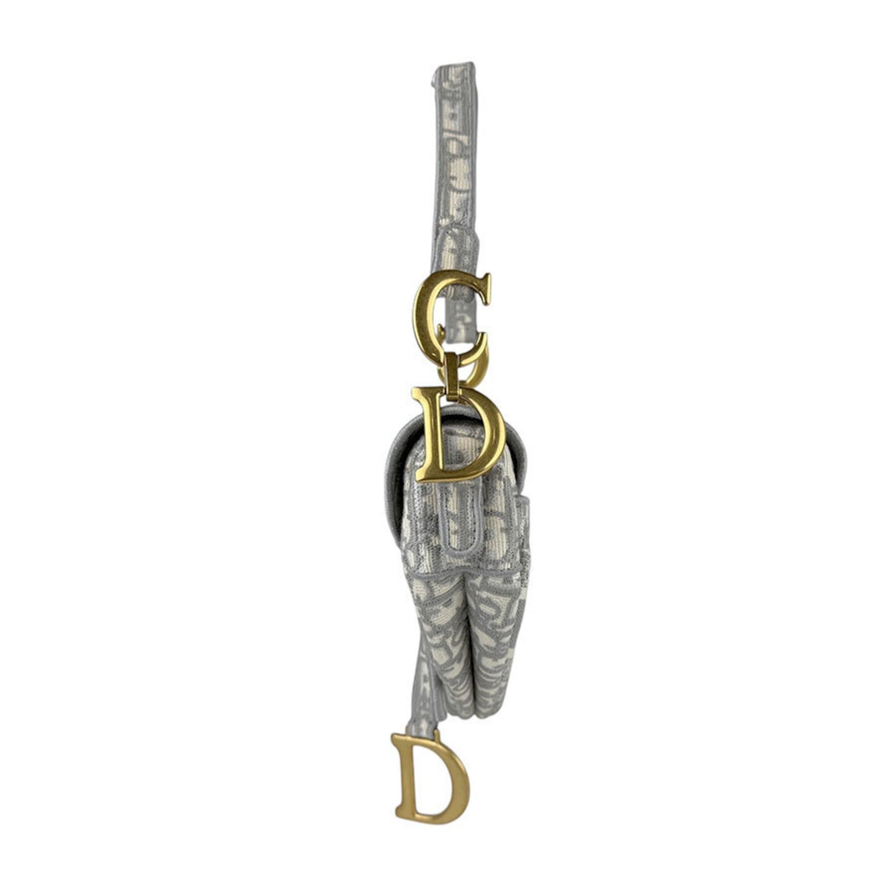 Christian Dior Saddle Bag, Canvas, Gray, White, Gold