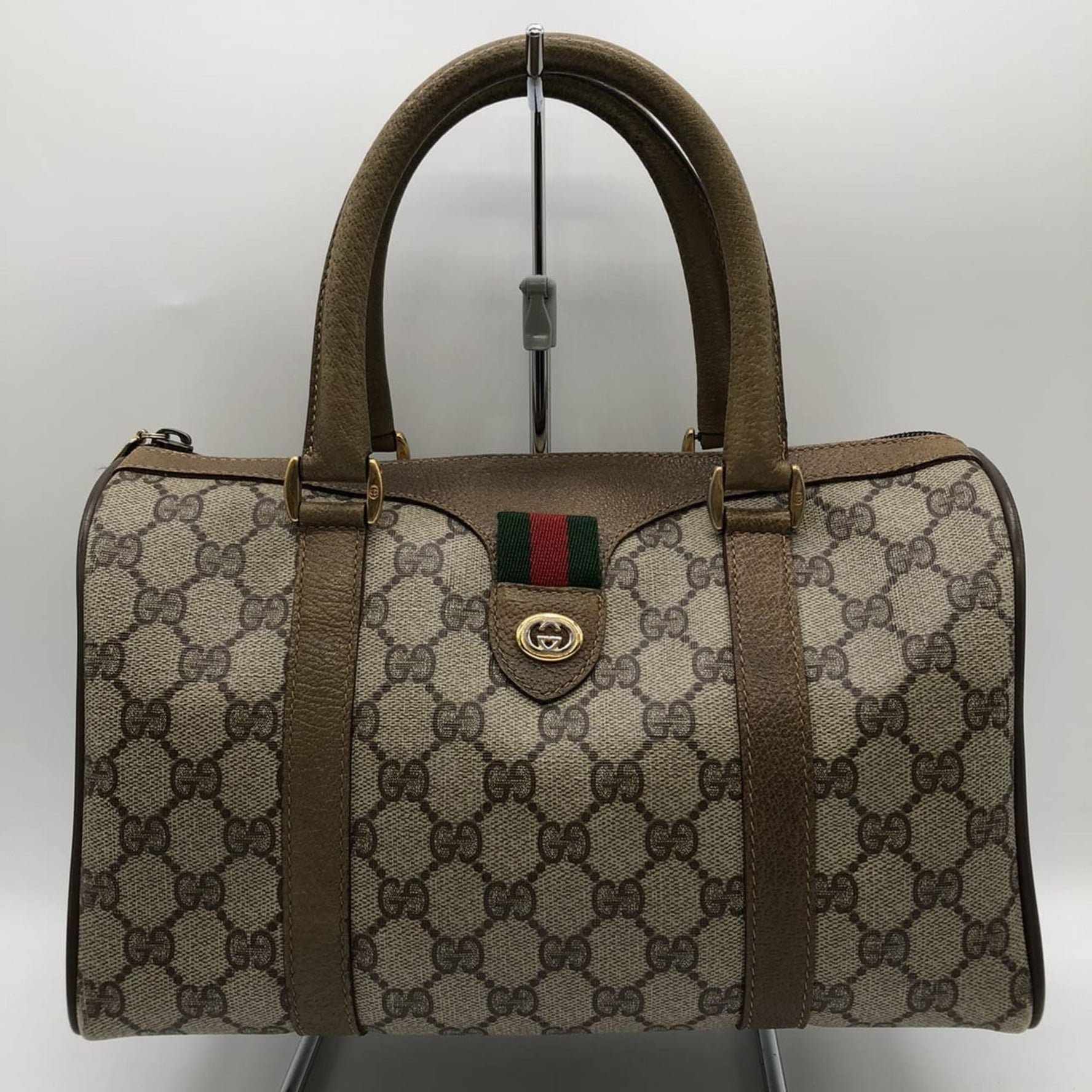 GUCCI 116 02 Boston Bag Handbag GG Supreme Shelly Old