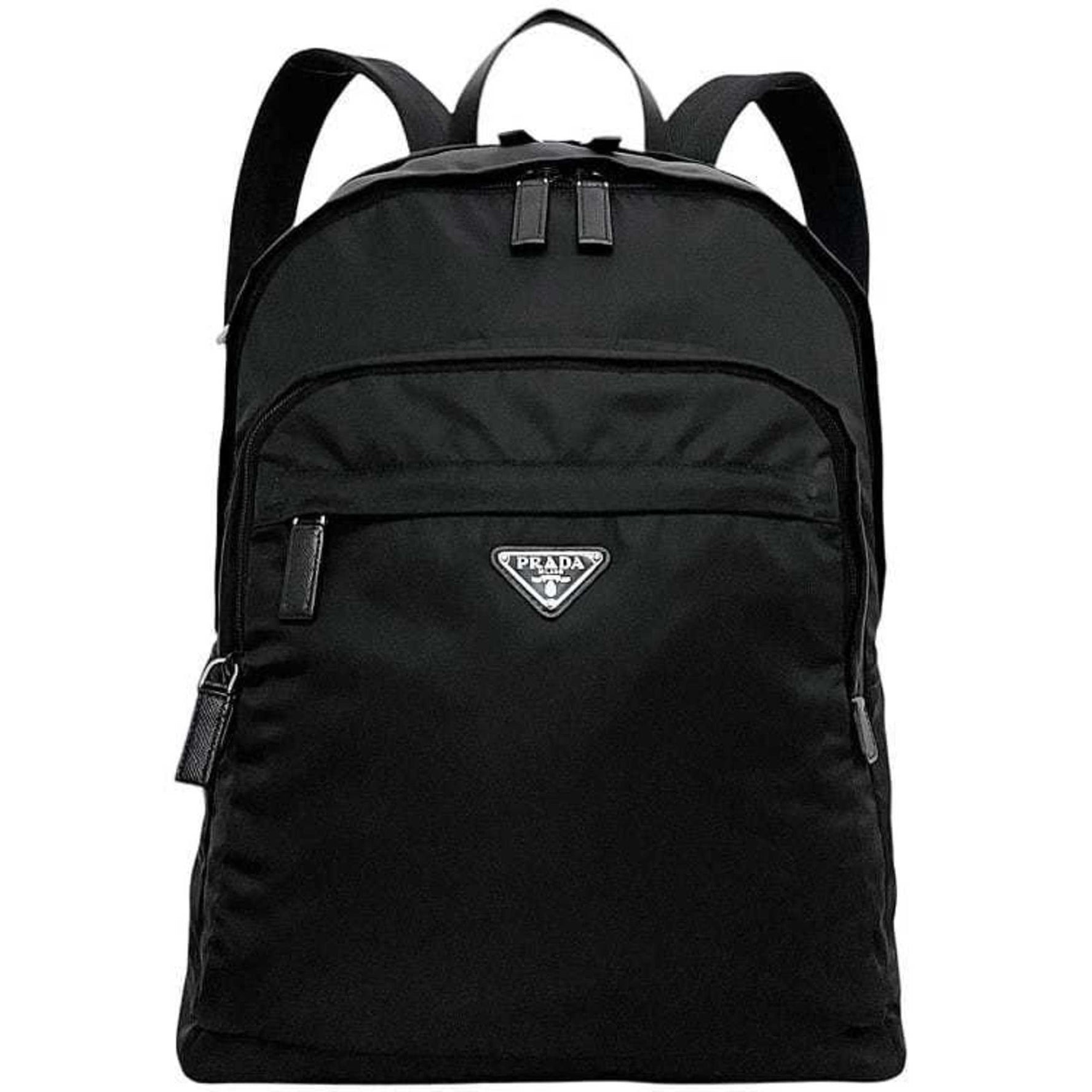 Prada Backpack Black NERO Tessuto Nylon Saffiano Leather RE-NYLON Triangle with Triangular Plate