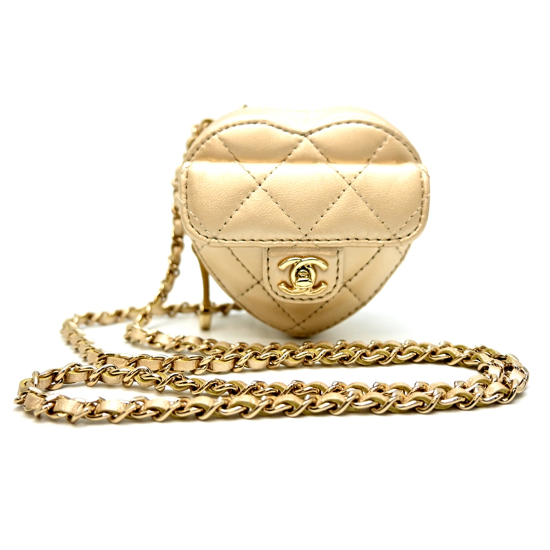Chanel Matelasse Coco Mark Mini Heart Chain Shoulder Bag with Hardware, Coin Case, Lambskin