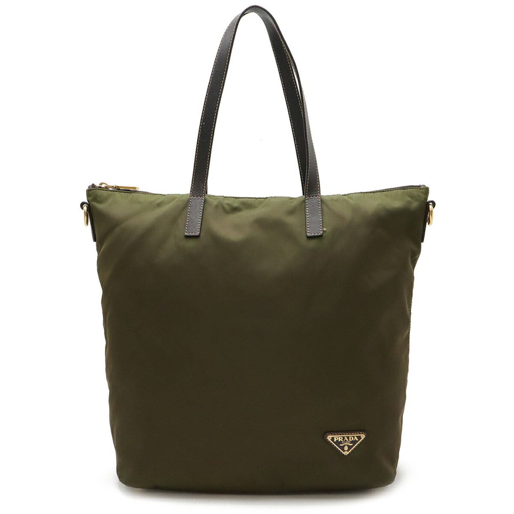 PRADA Prada Triangle Tote Bag Shoulder Nylon Leather Khaki Green BR4696