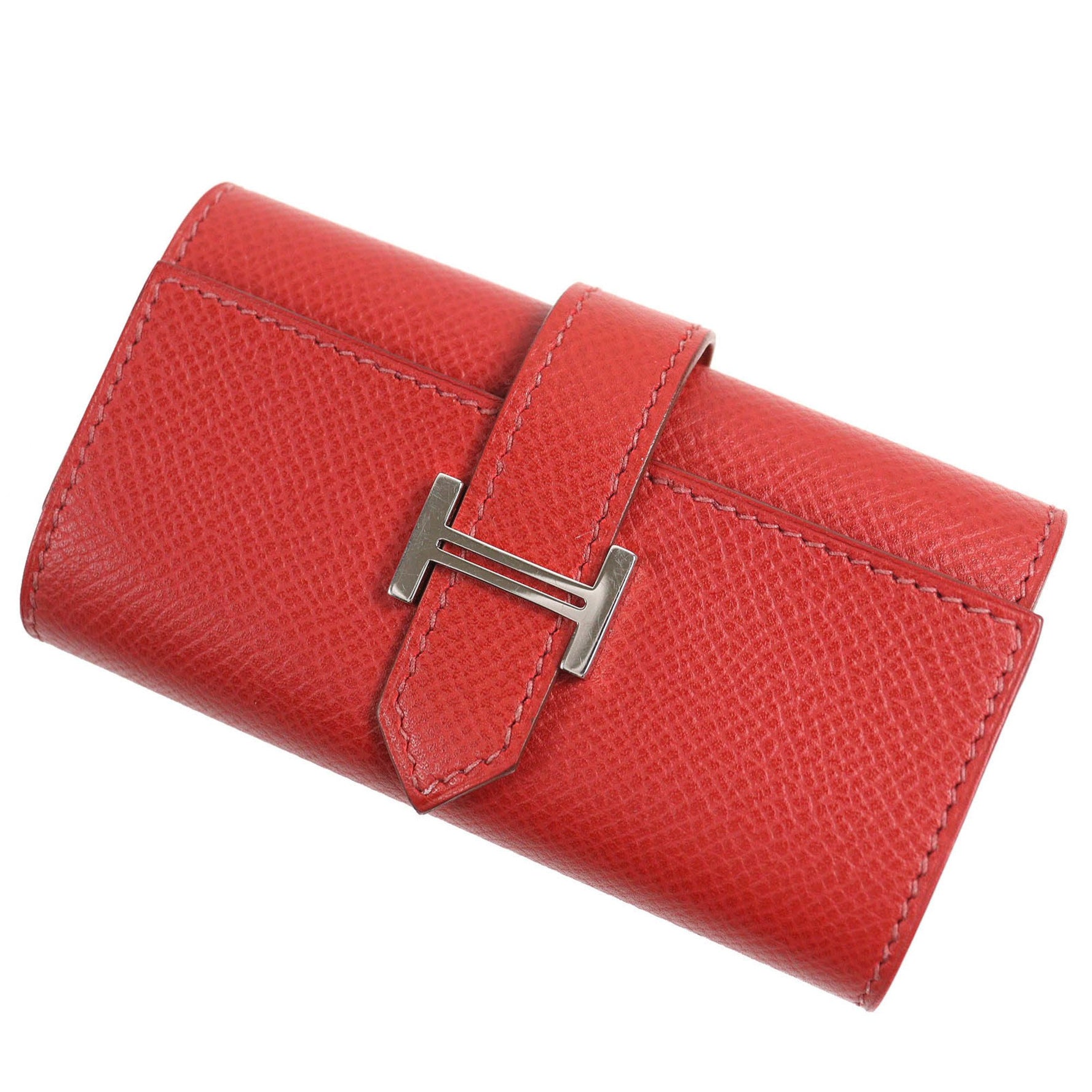 HERMES Bearn H logo, silver hardware, Epsom leather, red, key case, L stamp, made in France, very popular