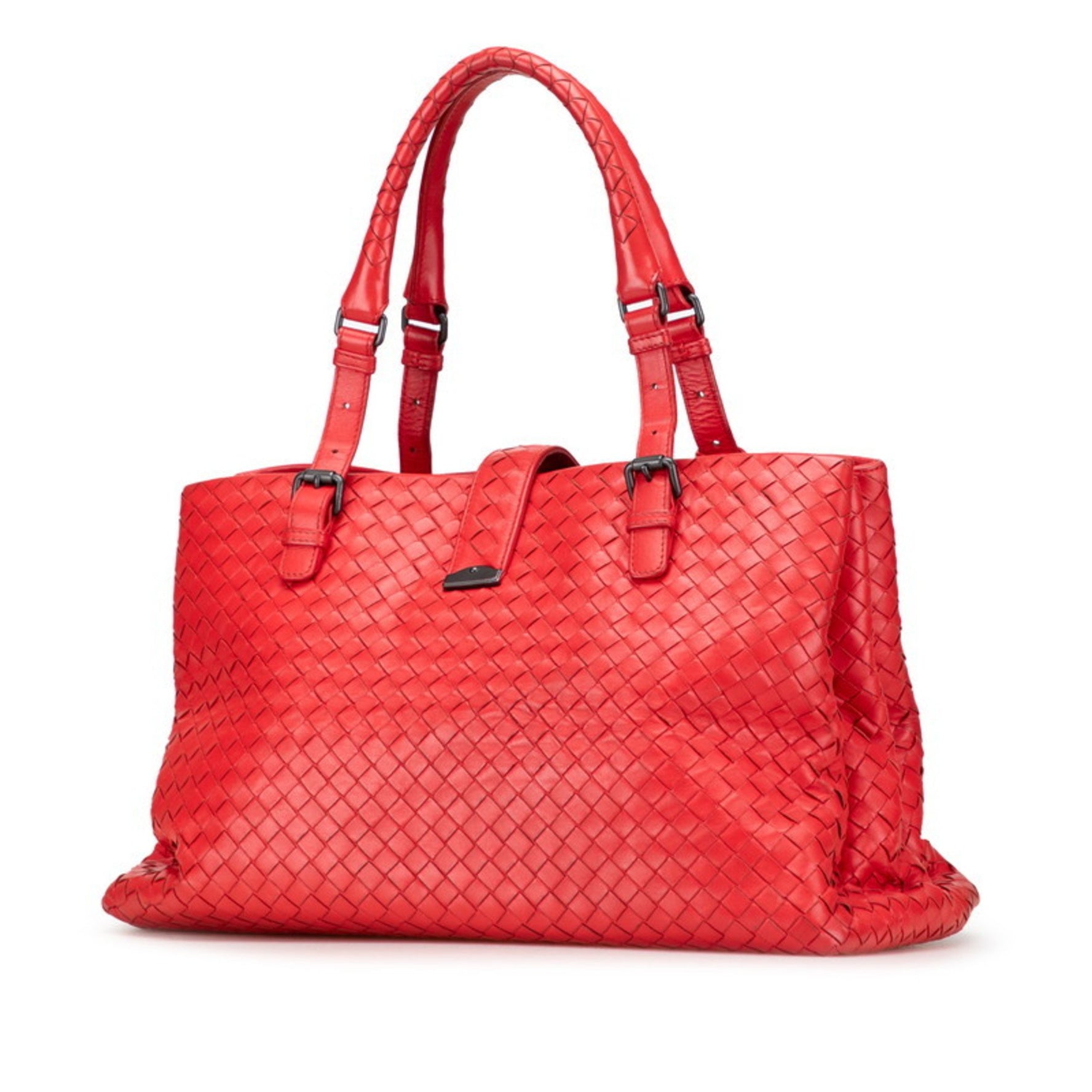 Bottega Veneta Intrecciato Handbag Tote Bag Red Leather BOTTEGAVENETA