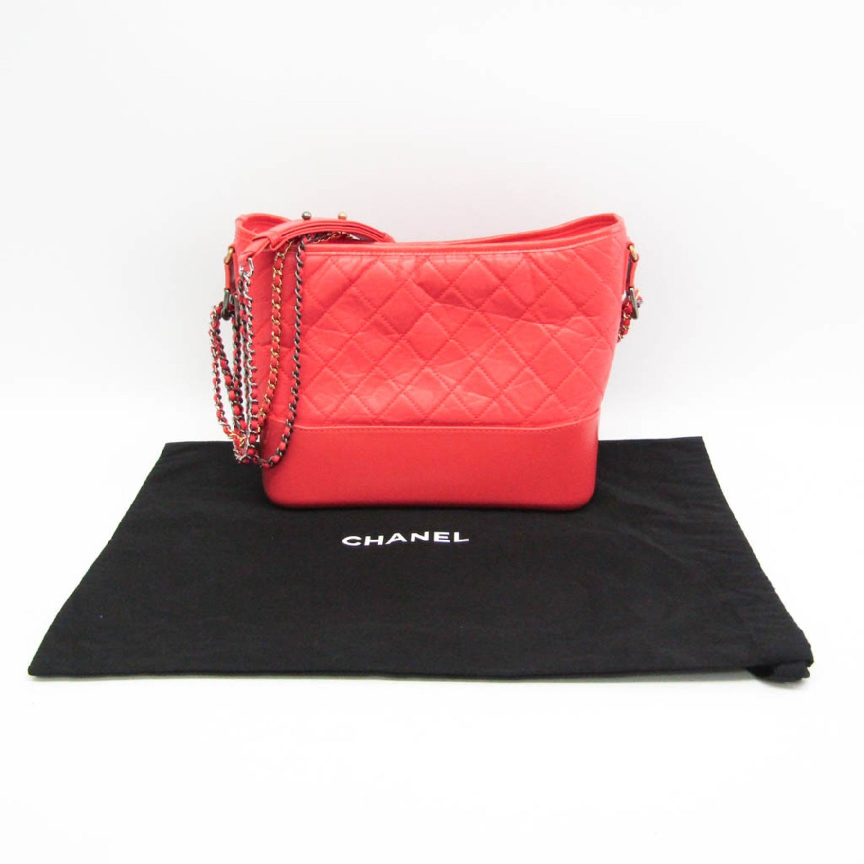 Chanel Gabrielle De Hobo Leather Shoulder Bag Coral Red