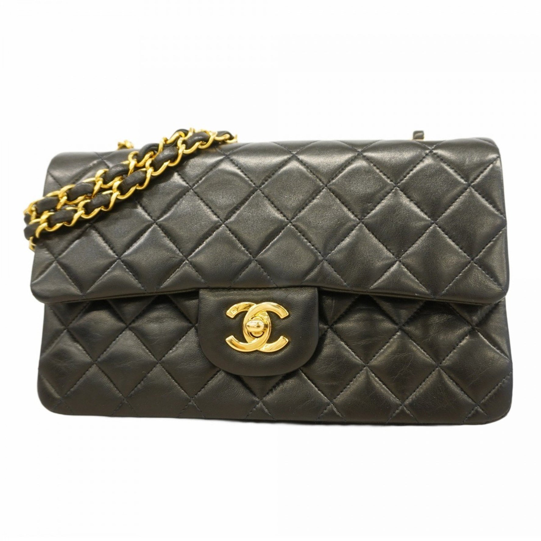 Chanel Matelasse Shoulder Bag with Double Flap and Chain, Lambskin, Black, Women's