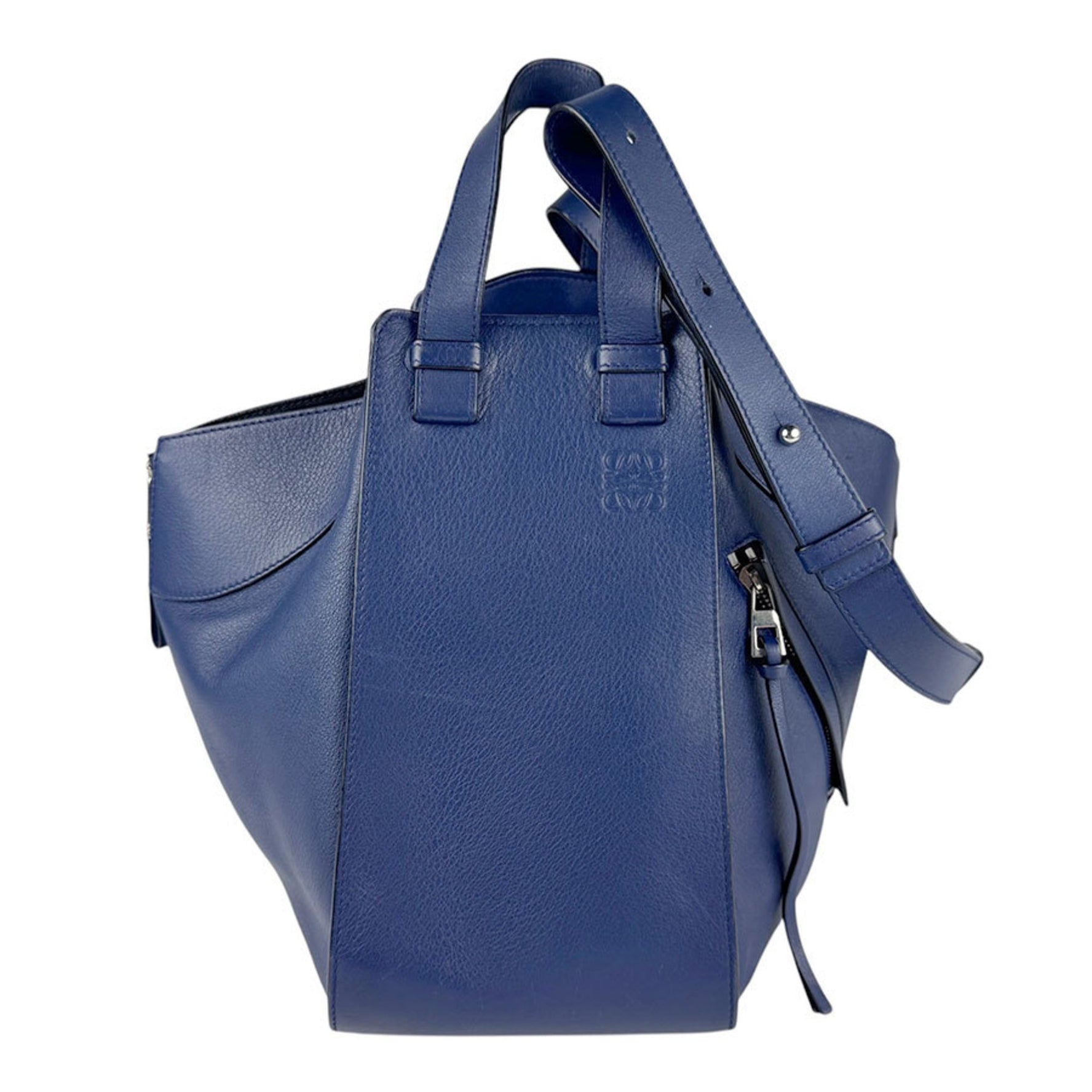 LOEWE Handbag Shoulder Bag Hammock Leather Navy Blue Silver