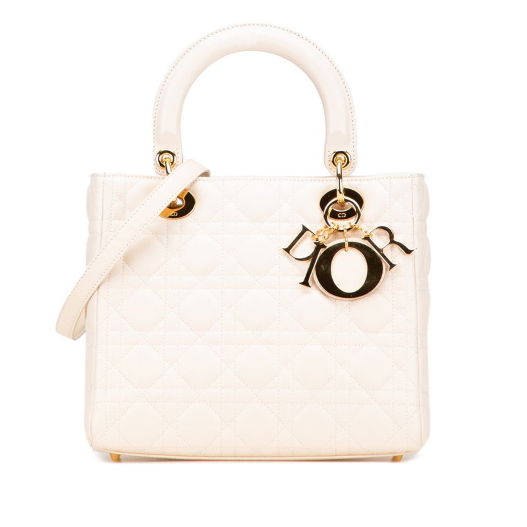 Christian Dior Dior Cannage Lady Handbag/Shoulder Bag, White/Ivory Leather