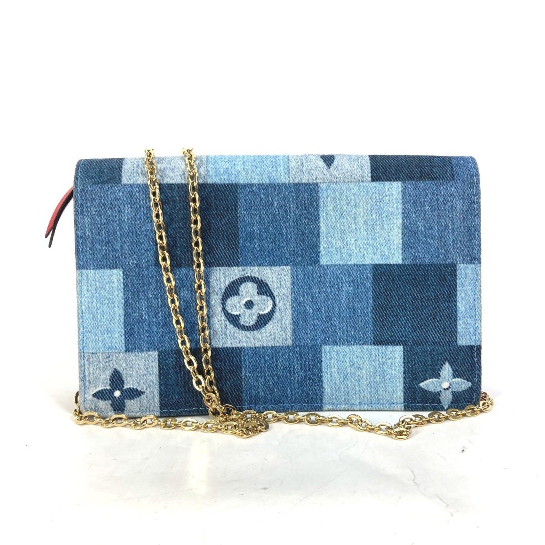 LOUIS VUITTON M69036 Monogram Denim Portefeuille Flore Chain Wallet/Shoulder Bag, Denim, Women's, Blue