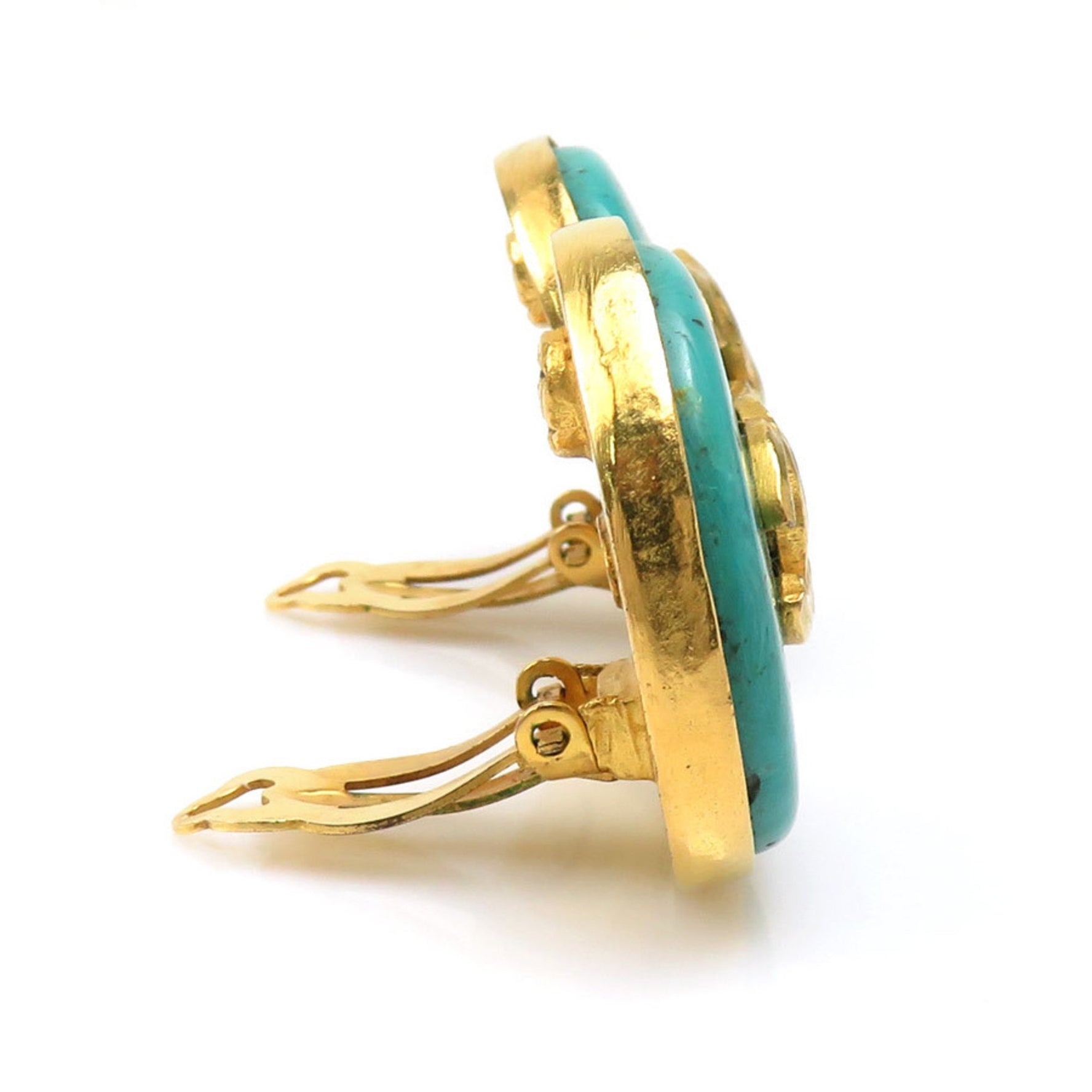 CHANEL Coco Mark Metal Stone Earrings, Gold, Turquoise Blue, Women's, e60804i
