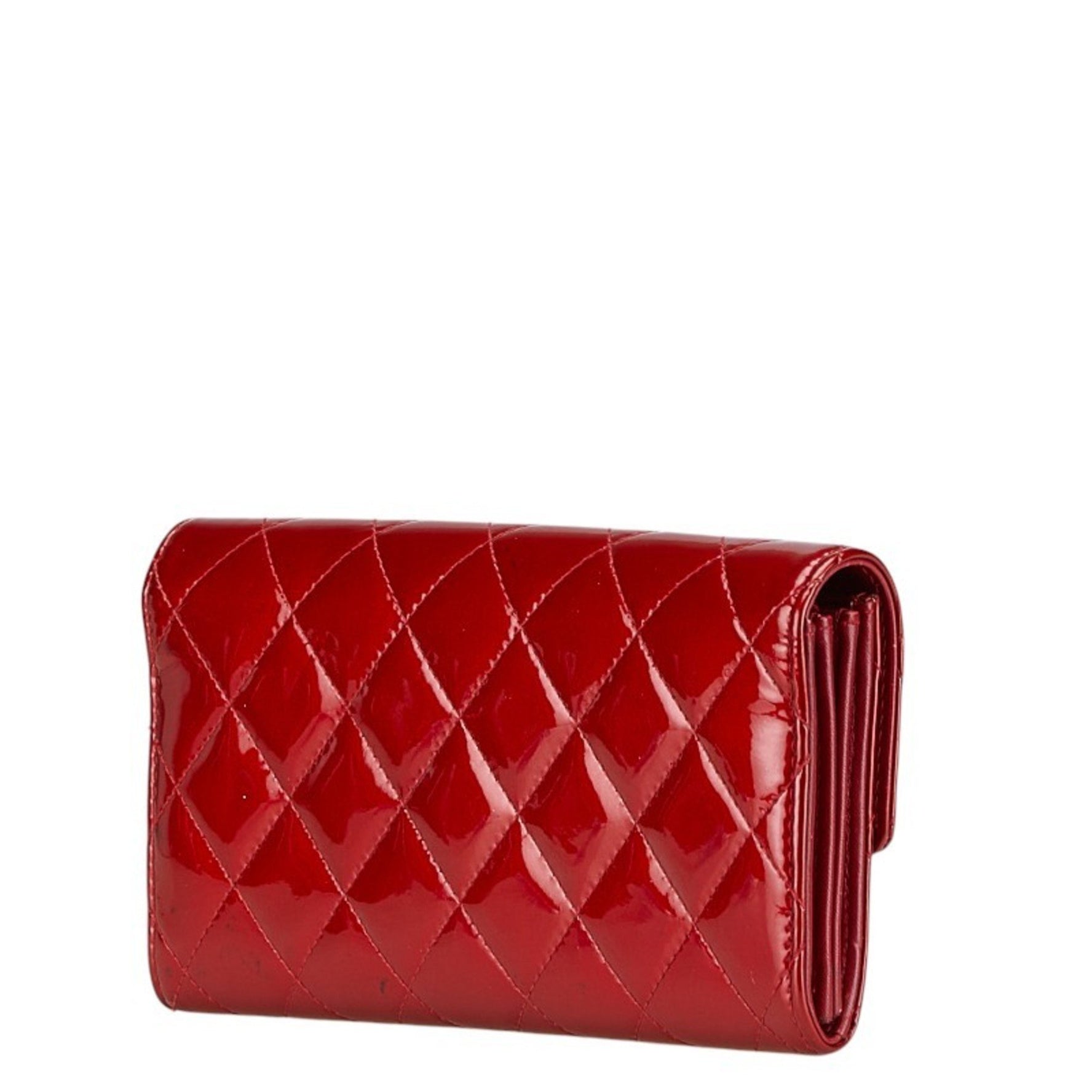 CHANEL Coco Mark Matelasse Long Wallet Red Patent Leather