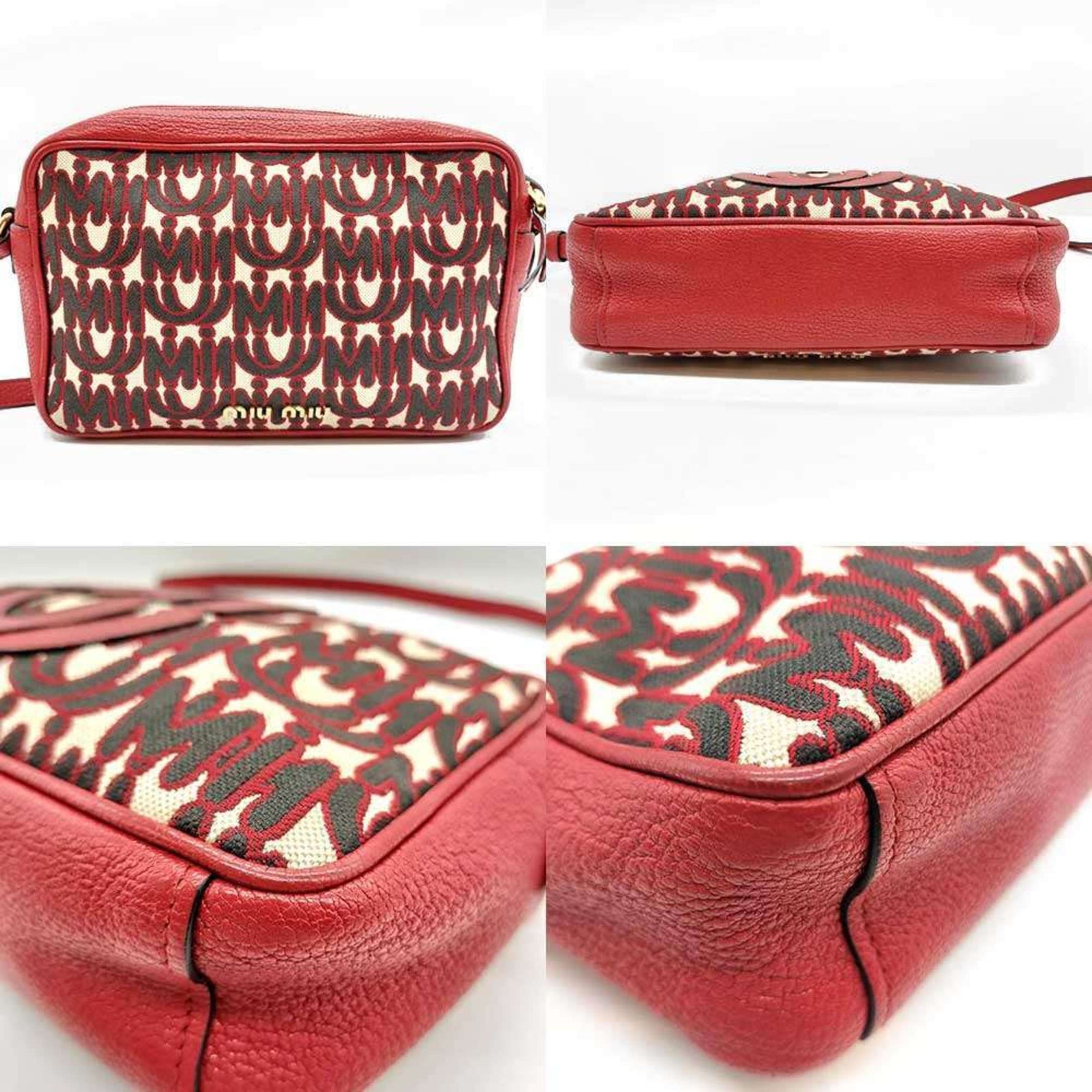 Miu Miu Miu Madras Shoulder Bag, MM Paris Collaboration, Red, Canvas and Leather, miumiu
