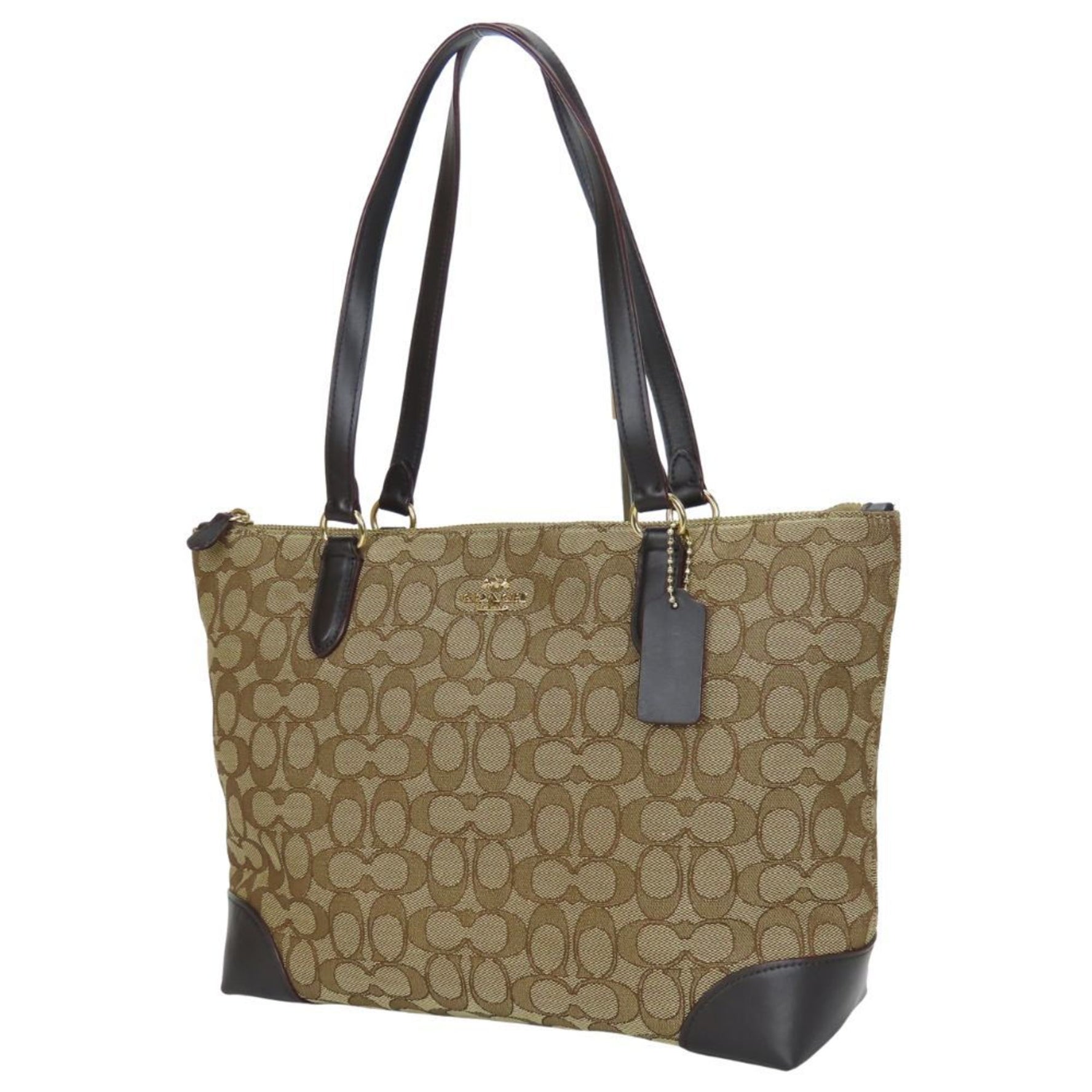 Coach Tote Bag Signature Canvas Leather Beige Brown
