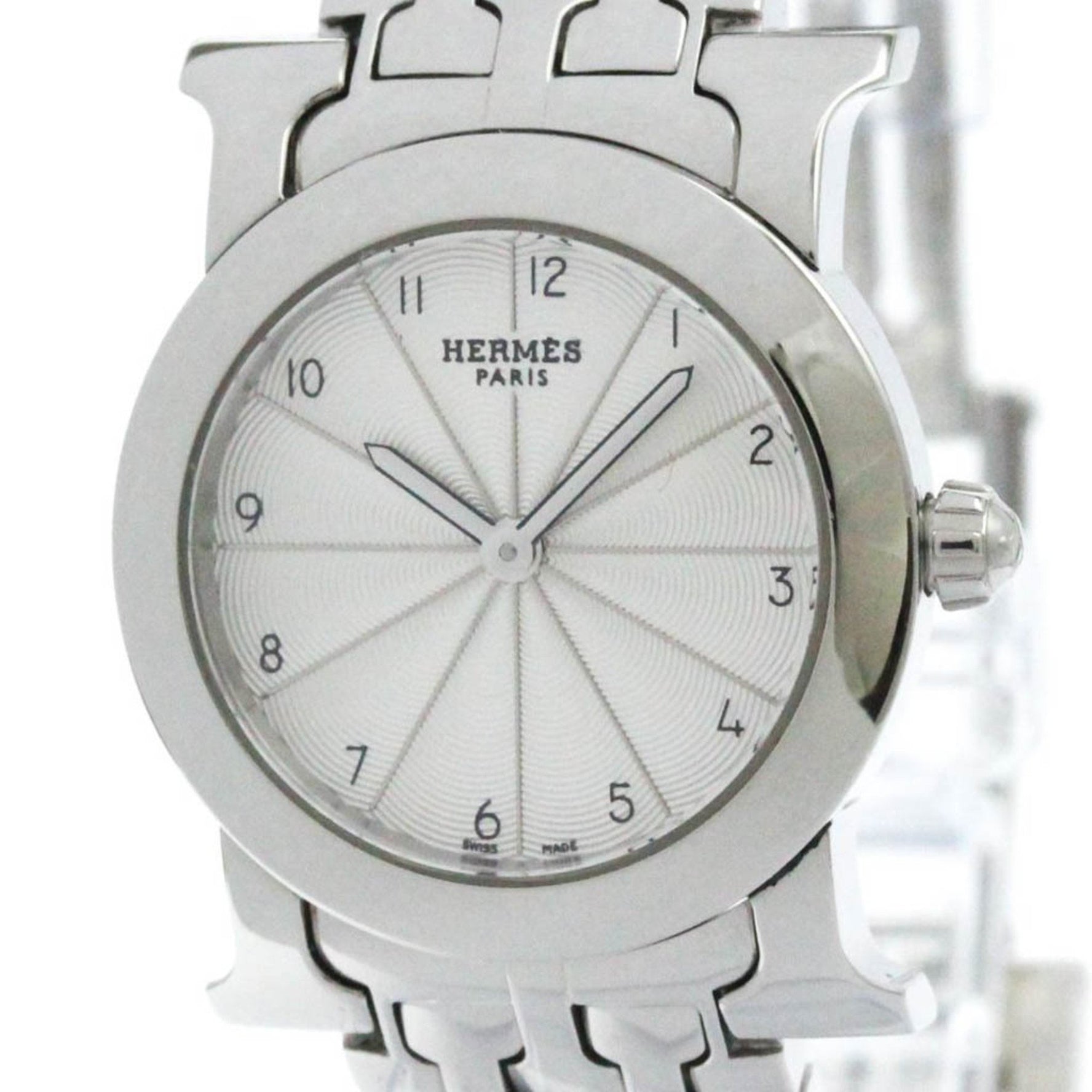 Polished HERMES H Watch Rond Steel Quartz Ladies Watch