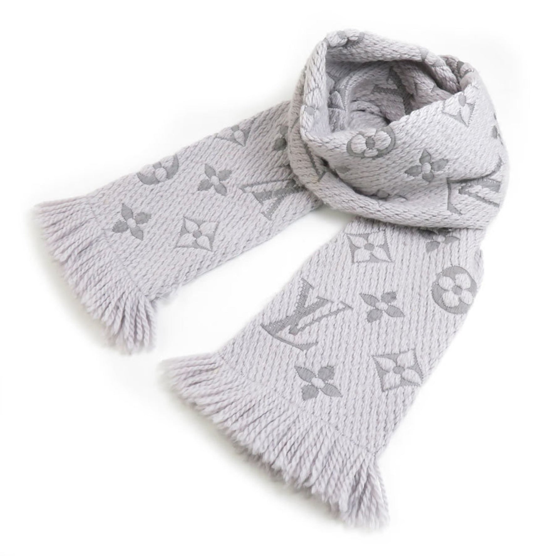 Louis Vuitton Scarf Echarpe Mania Wool Silk Purple Gray Women's M74742 e59901g