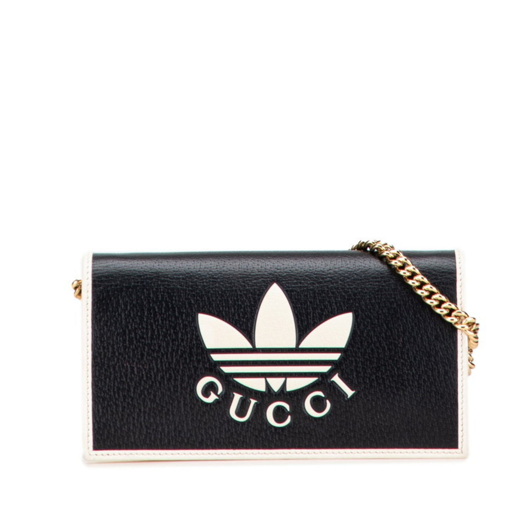 Gucci x adidas Chain Wallet Shoulder Bag Black and White Leather