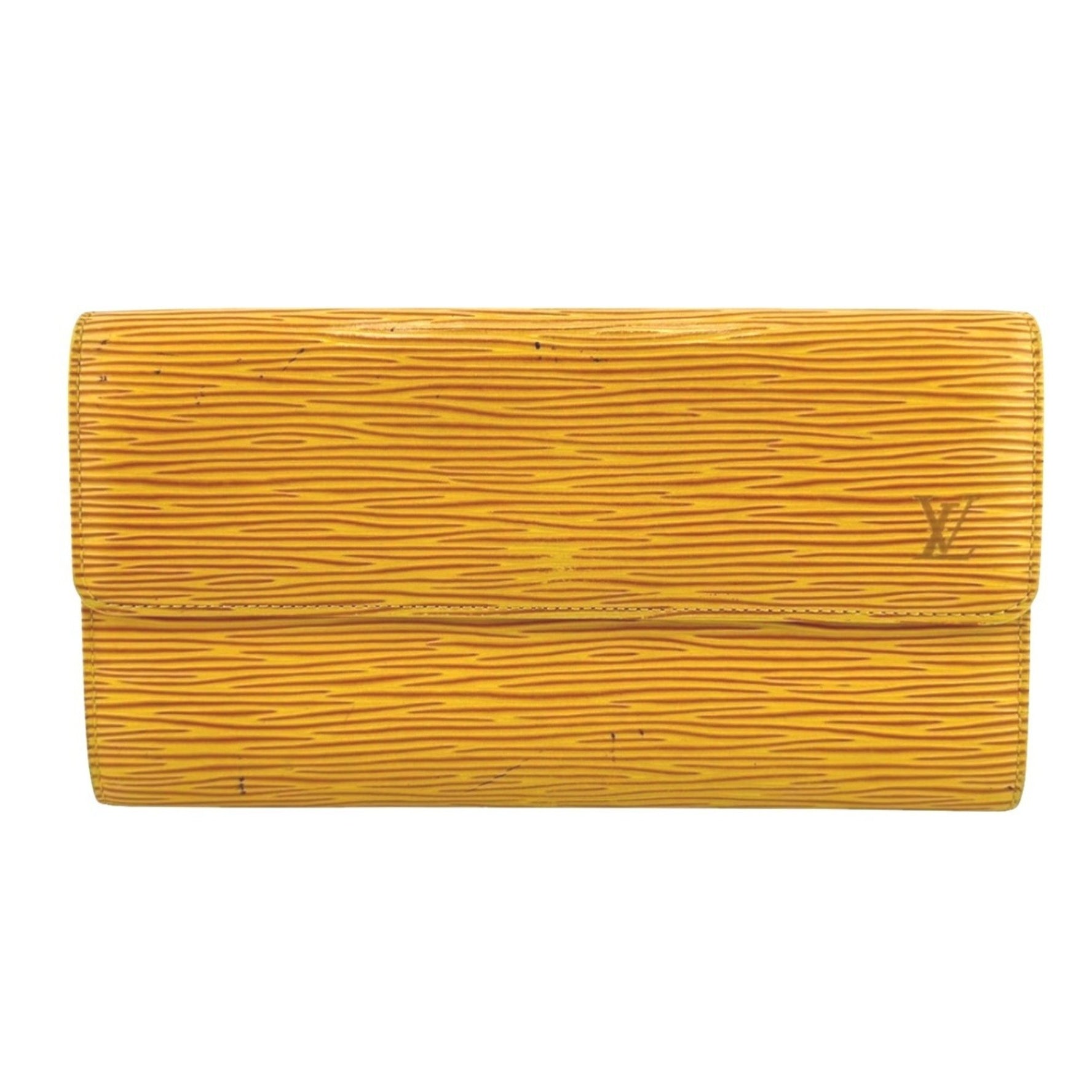 Louis Vuitton LOUIS VUITTON Long Wallet Tri-fold Epi Portemonnay Credit Leather M63579 Yellow LV