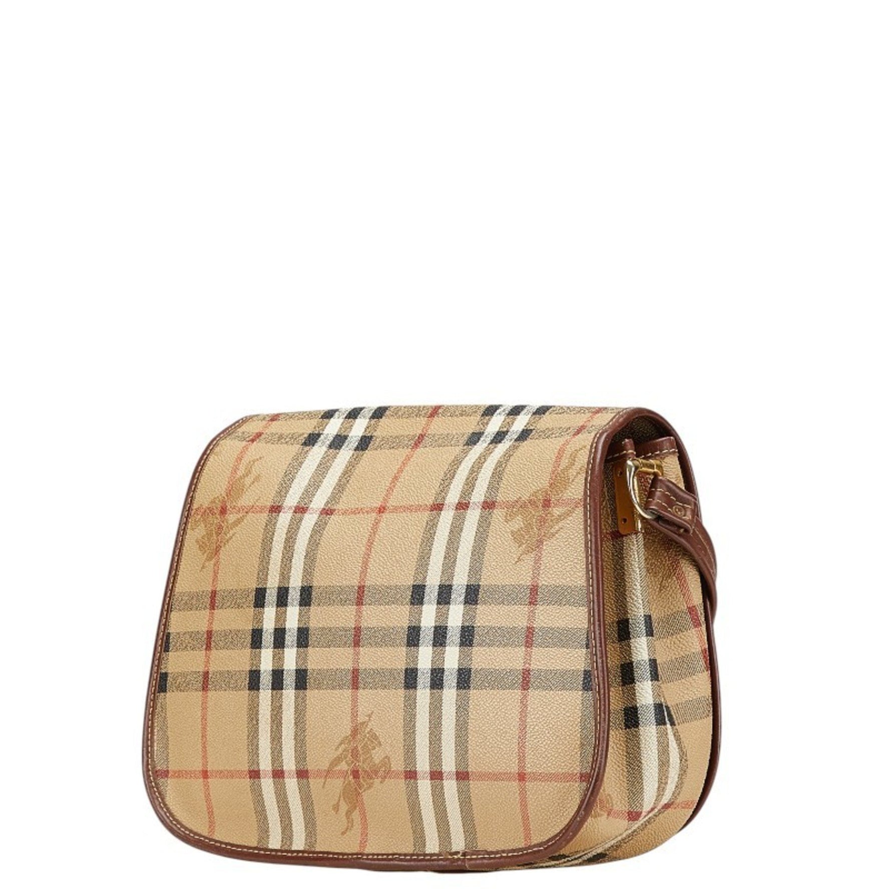 Burberry Nova Check Shadow Horse Crossbody Shoulder Bag in Beige and Multicolored Leather.