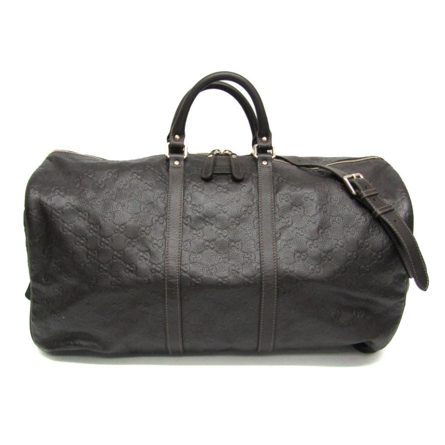 Gucci Guccissima Women,Men Leather Boston Bag Dark Brown