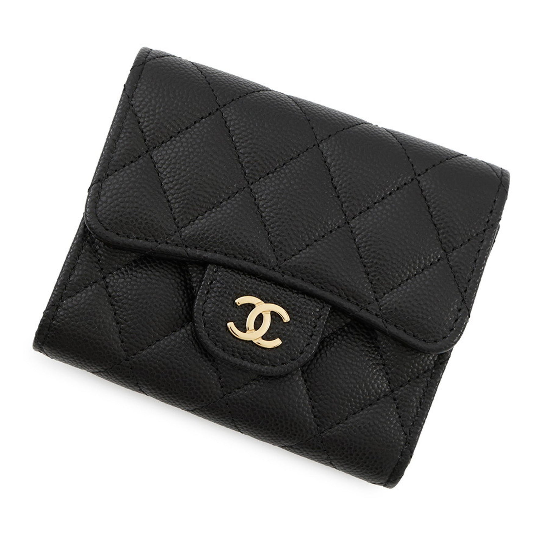 Chanel Matelasse Coco Mark Classic Small Flap Wallet in Caviar Leather