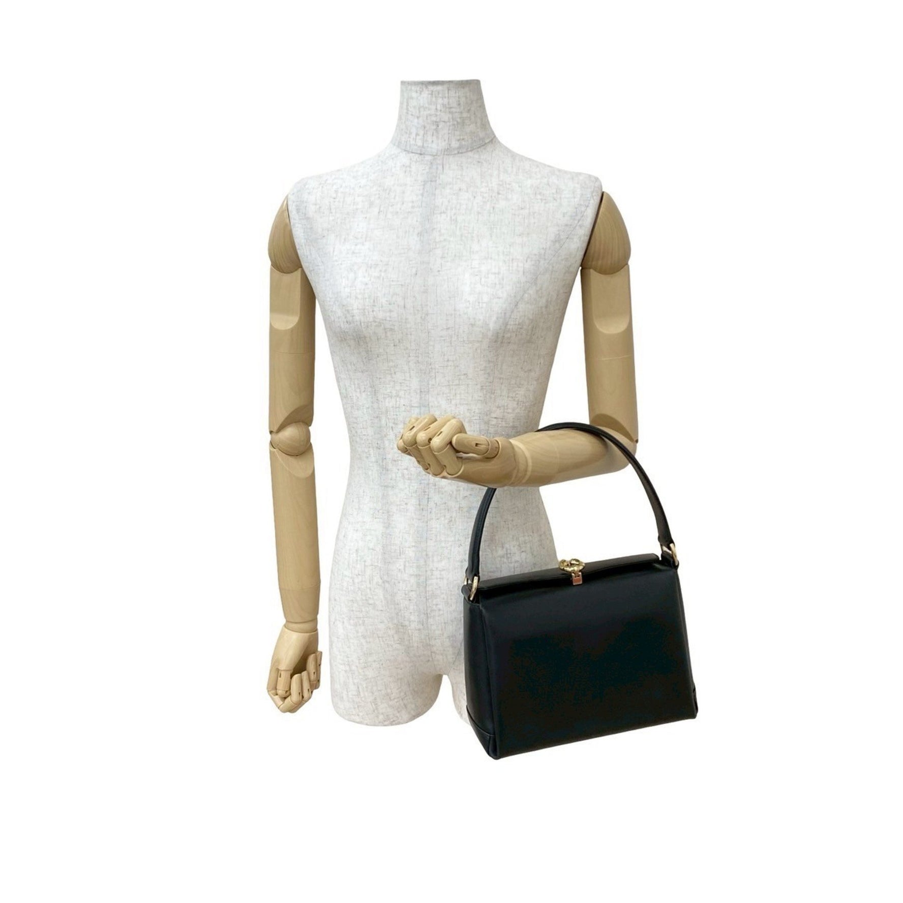 GUCCI Old Gucci Horseshoe Leather Handbag/Mini Tote Bag, Black,