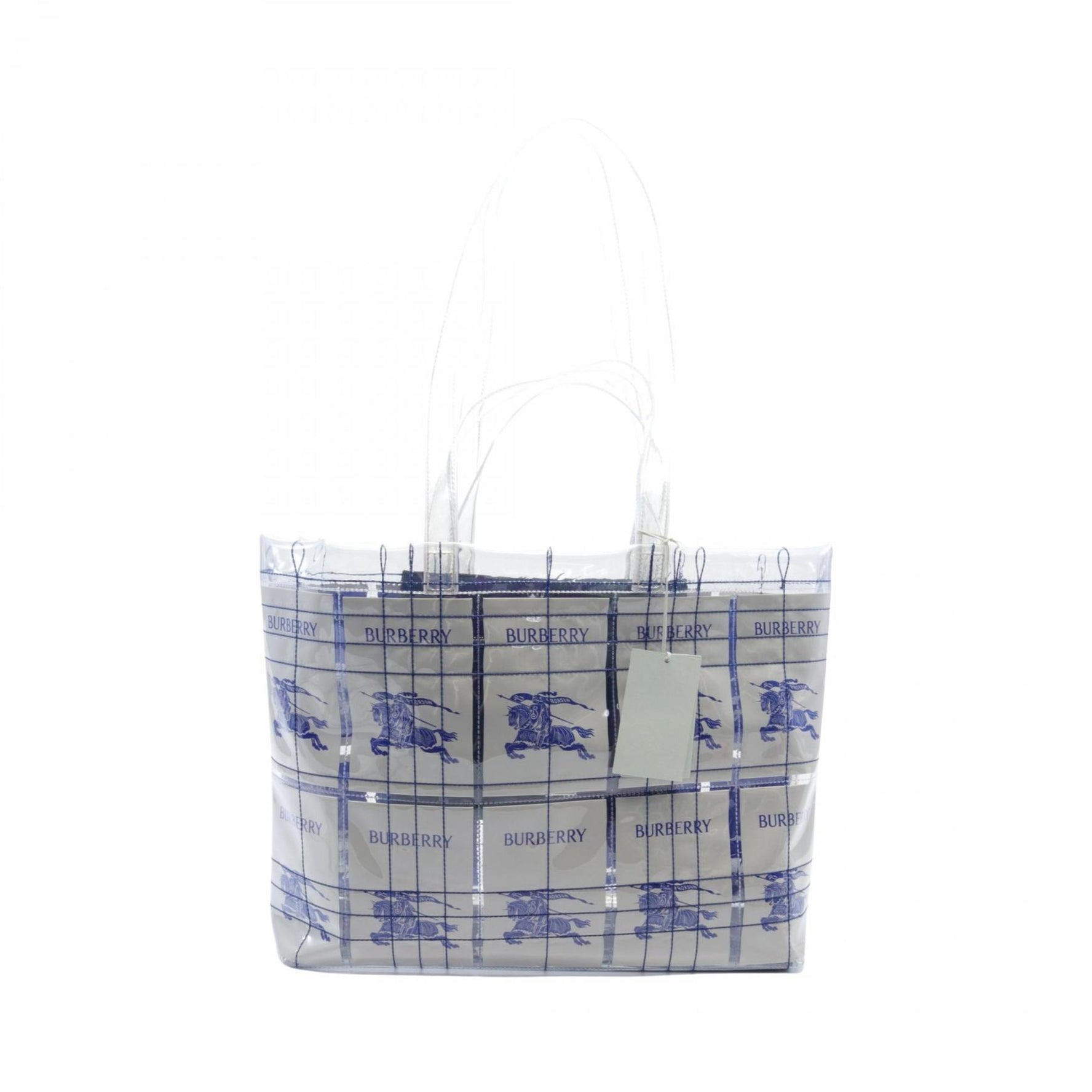 Burberry Tote Bag, Coated Canvas, Women's, Clear, White, Blue,