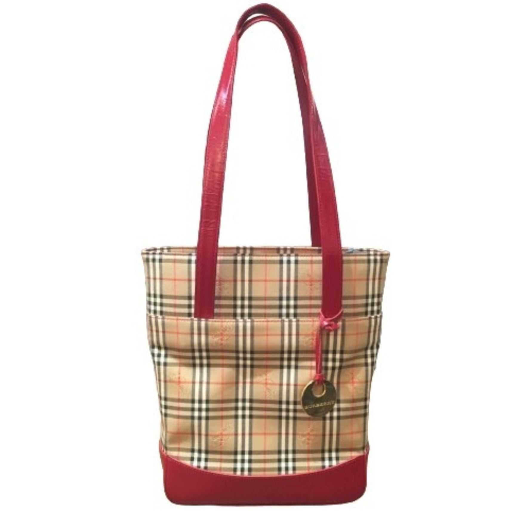 BURBERRY Tote Bag Beige Red Nova Check Canvas Leather Women's Kaizuka Store ITZ25EB9ZOUZ RM1429D