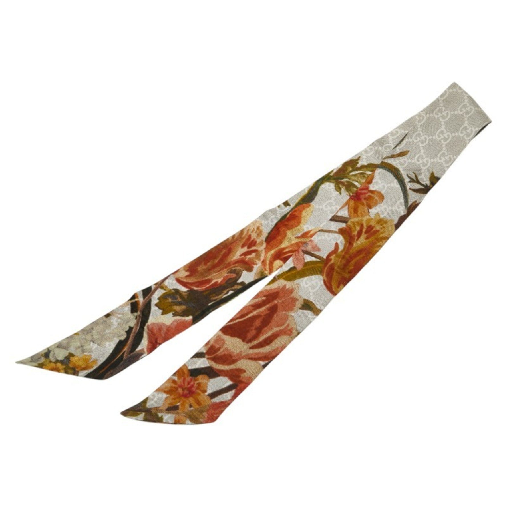 Gucci Plant Neck Bow Scarf, Grey and Multicolor Silk