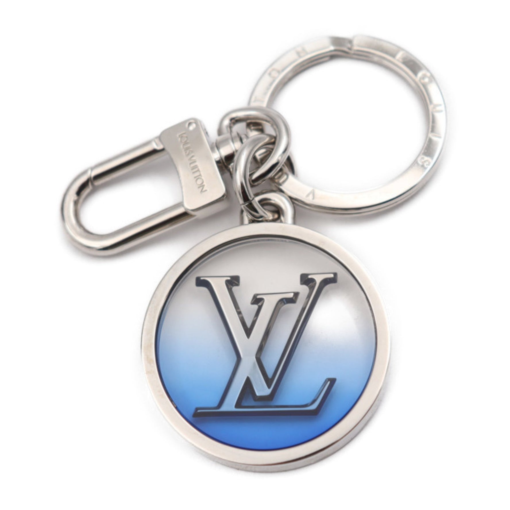 Louis Vuitton Portocre Inclusion Keychain Metal Plastic Silver Blue LV