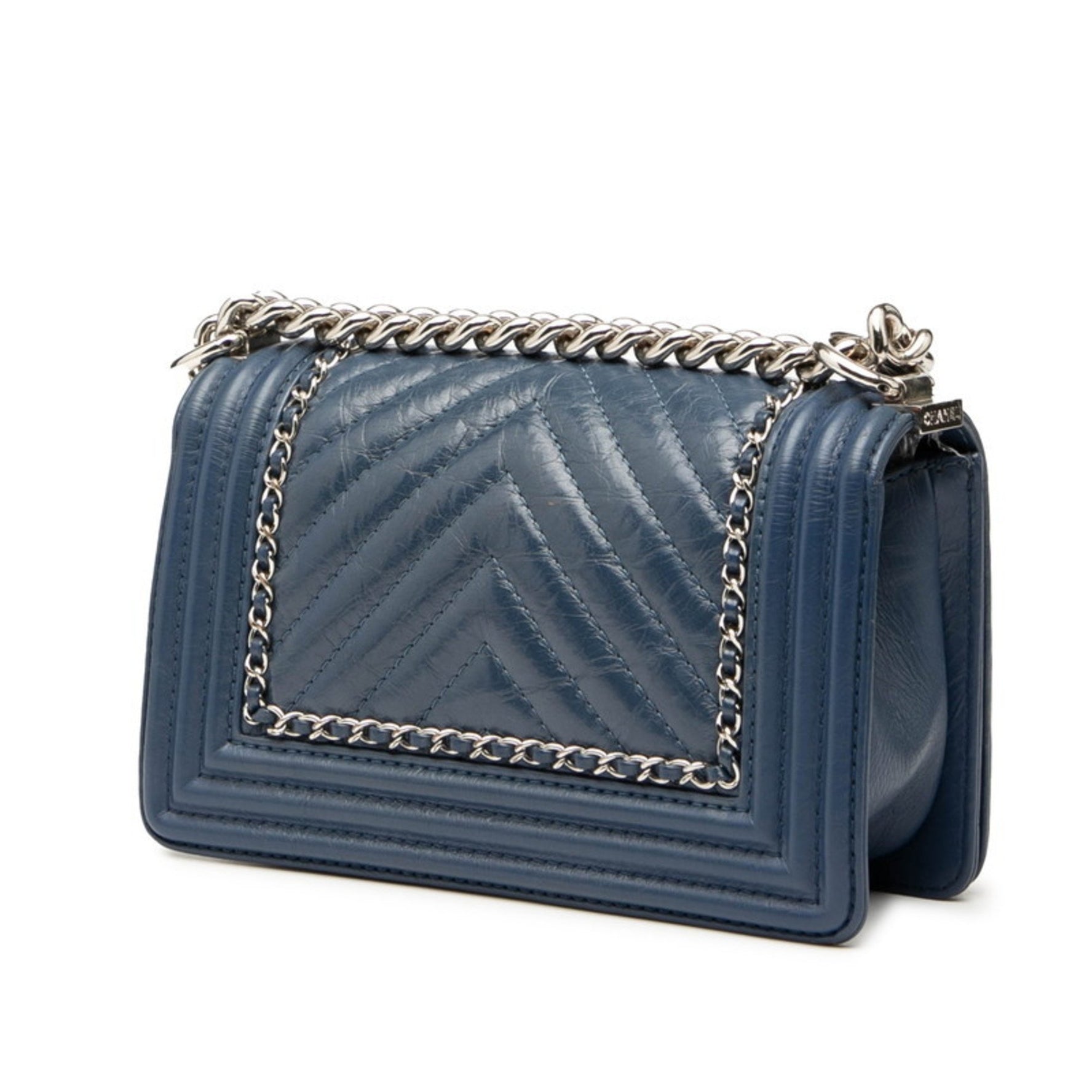 Chanel Chevron Coco Mark Boy Chain Shoulder Bag Lambskin