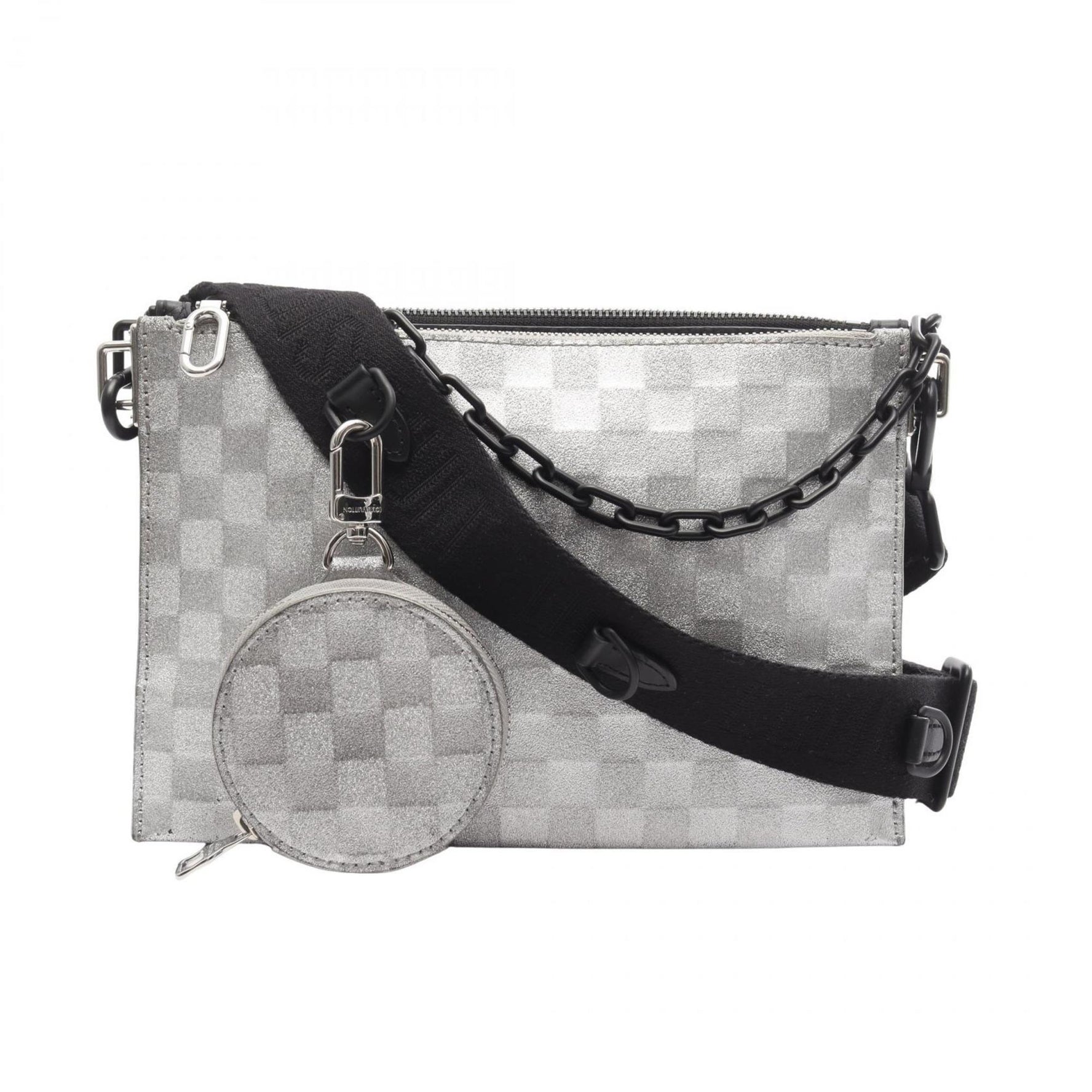 Louis Vuitton Trio Pouch NM Shoulder Bag, Leather Damier Leather, Silver and Black