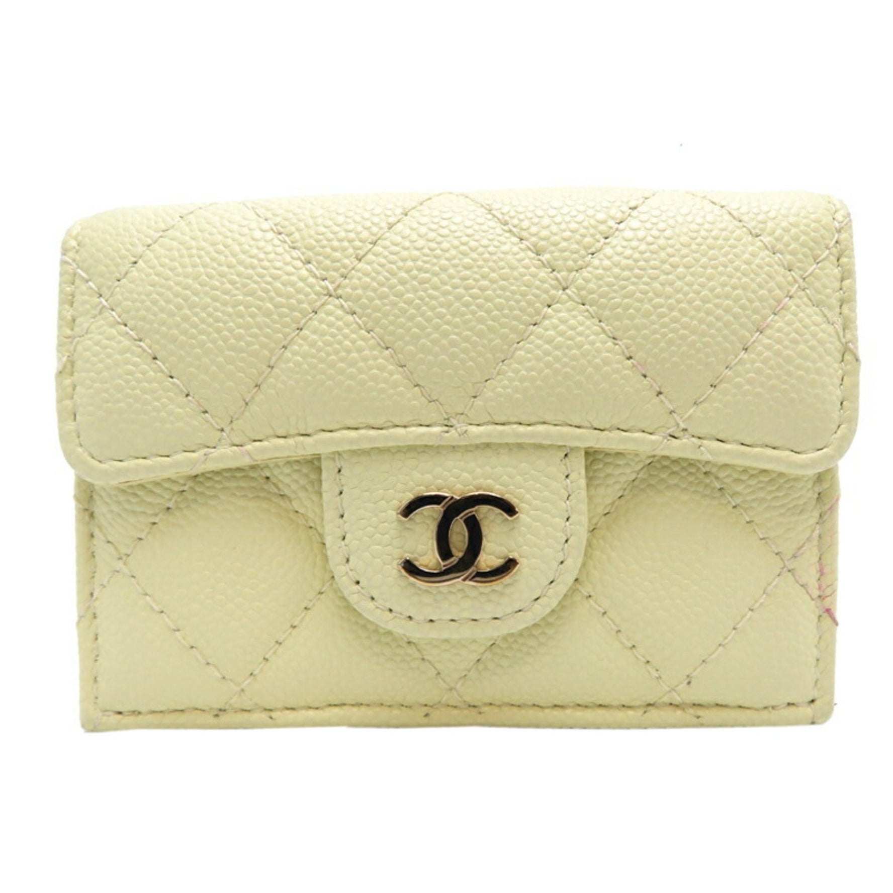 Chanel Small Flap Wallet Tri-fold Caviar Skin Cream (White)