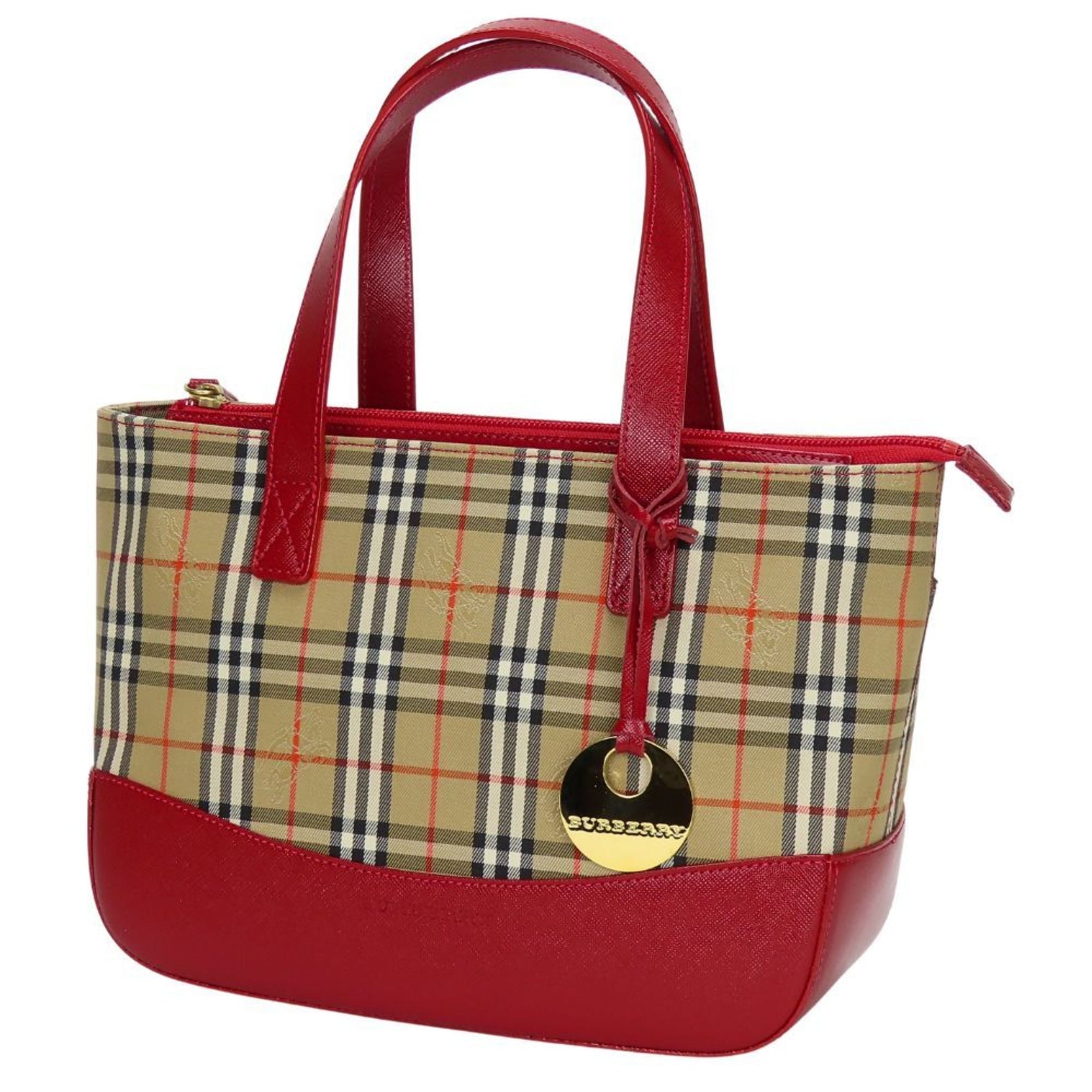 Burberry handbag in Nova check canvas and leather red beige.