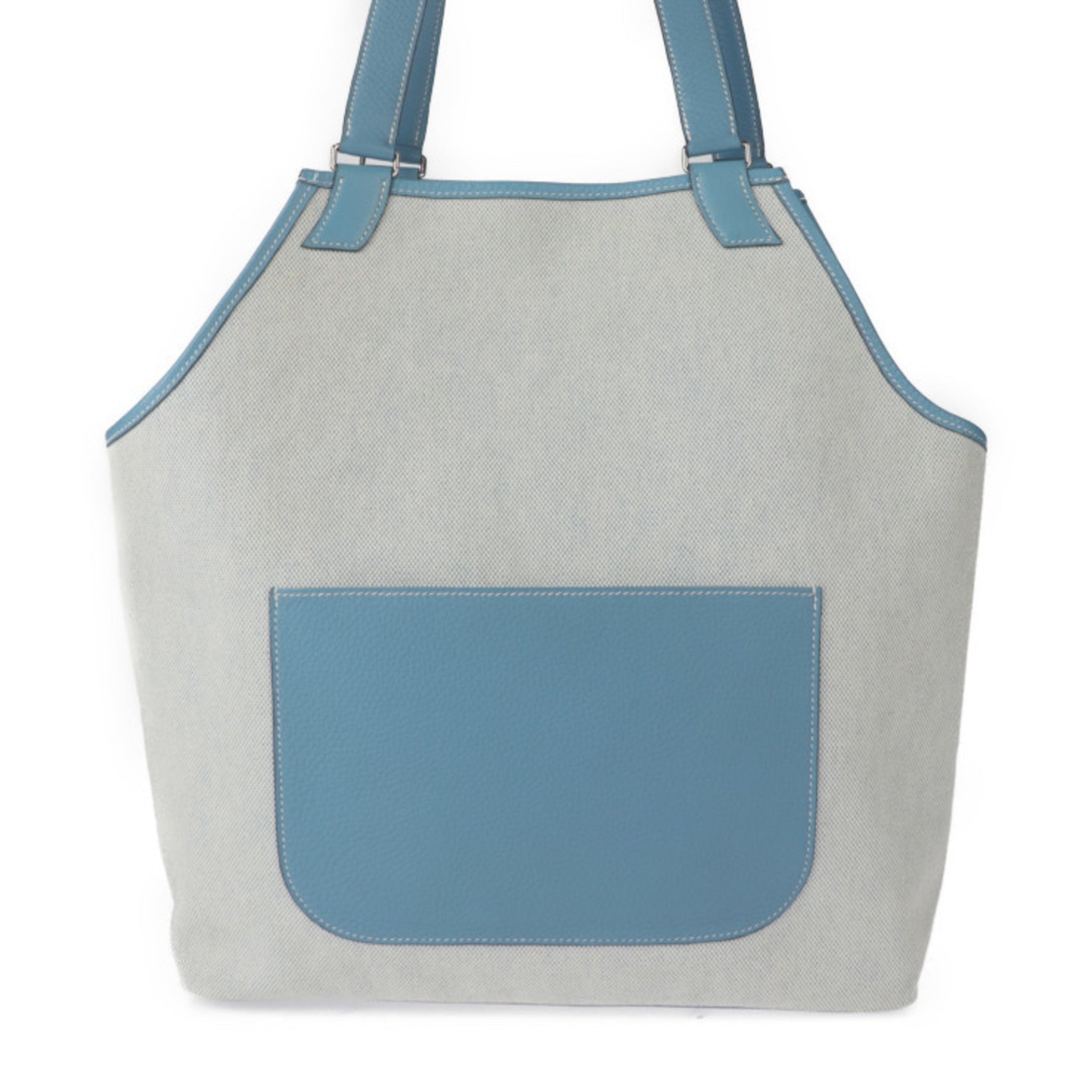 HERMES Jardinier PM Tote Bag - Toile H, Taurillon Clemence Leather, Natural Blue Jean Shoulder