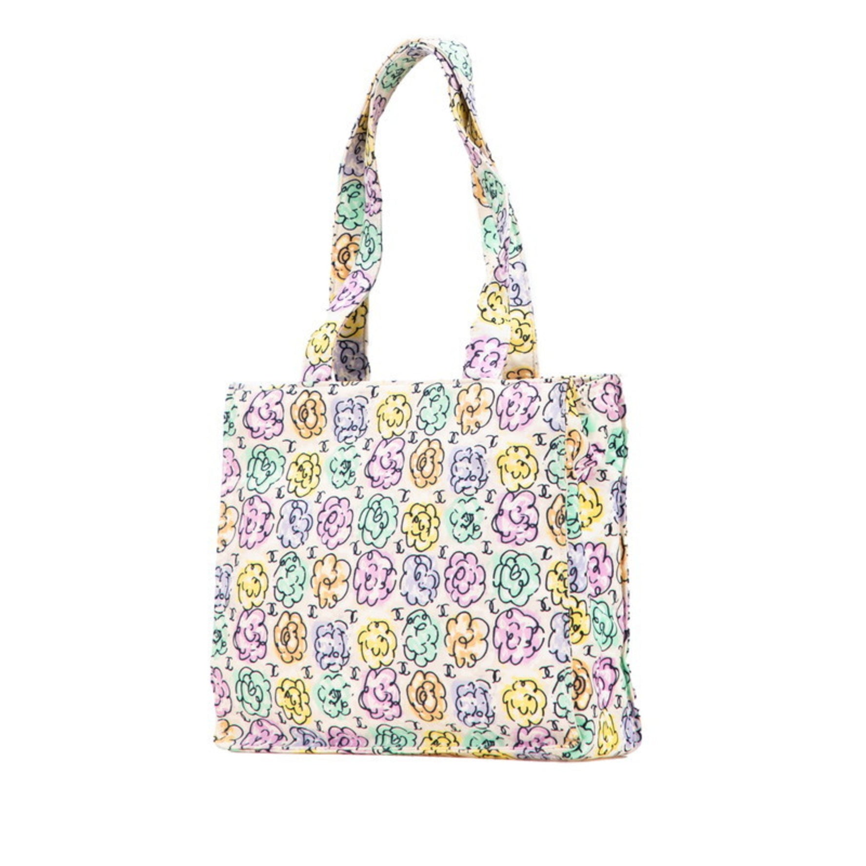 CHANEL Camellia Flower Tote Bag, Beige Multicolor Nylon Handbag