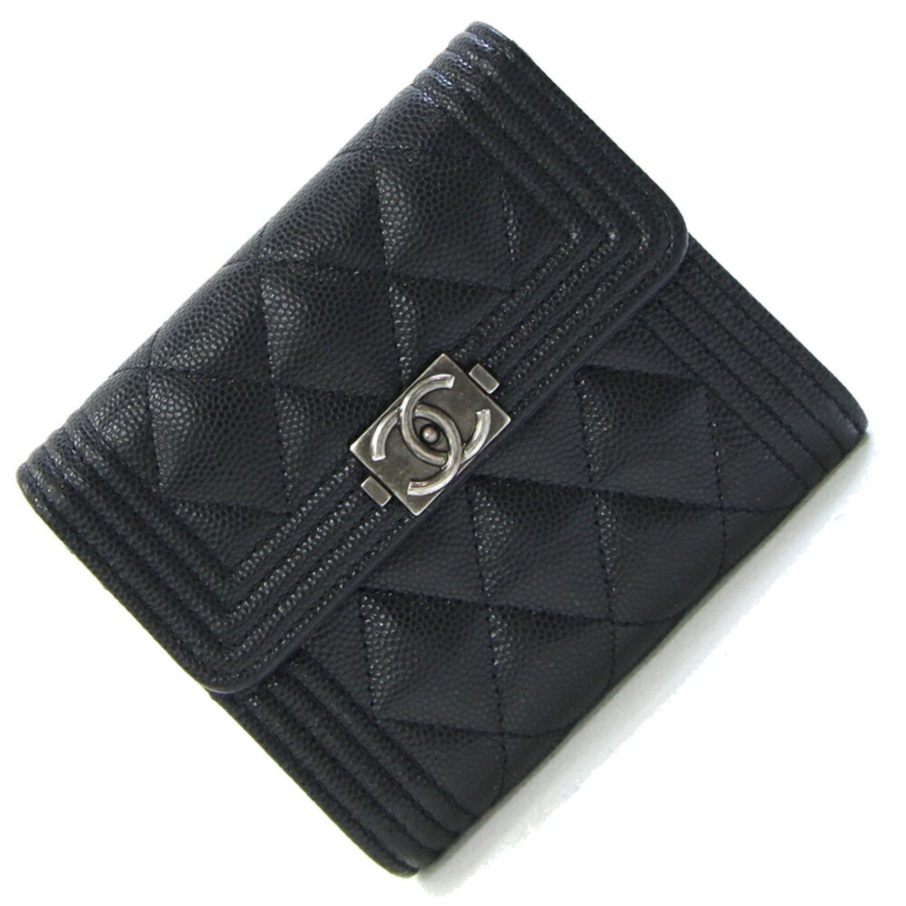 Chanel Tri-fold Wallet Boy Caviar Skin Mini Coco Mark