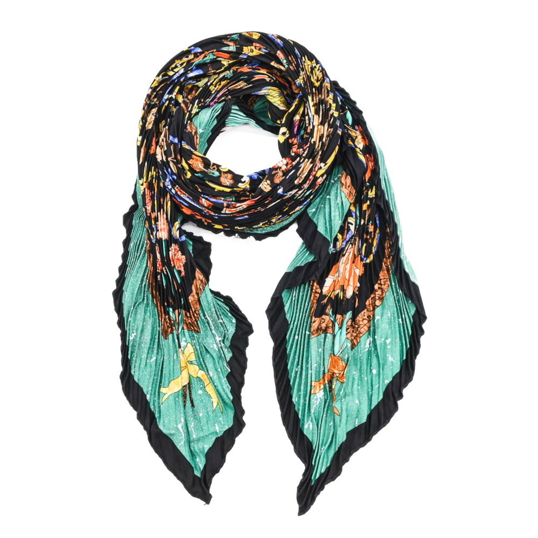 HERMES Pleated Carré PIERRES d'Orient et d'OCCIDENT Oriental and Western Minerals Scarf/Muffler 100% Silk Multicolor