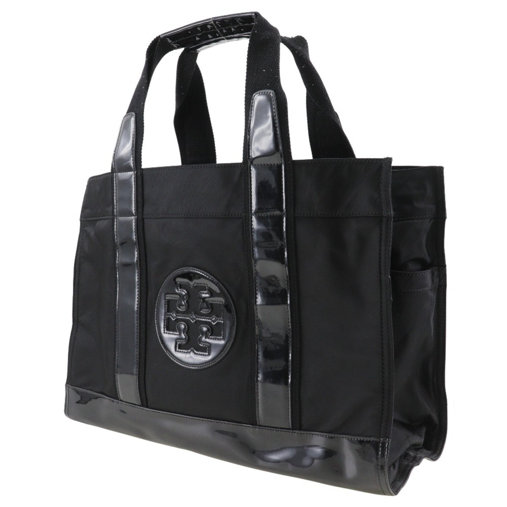 Tory Burch Tote Bag Handbag Nylon x Patent Leather Black Women's